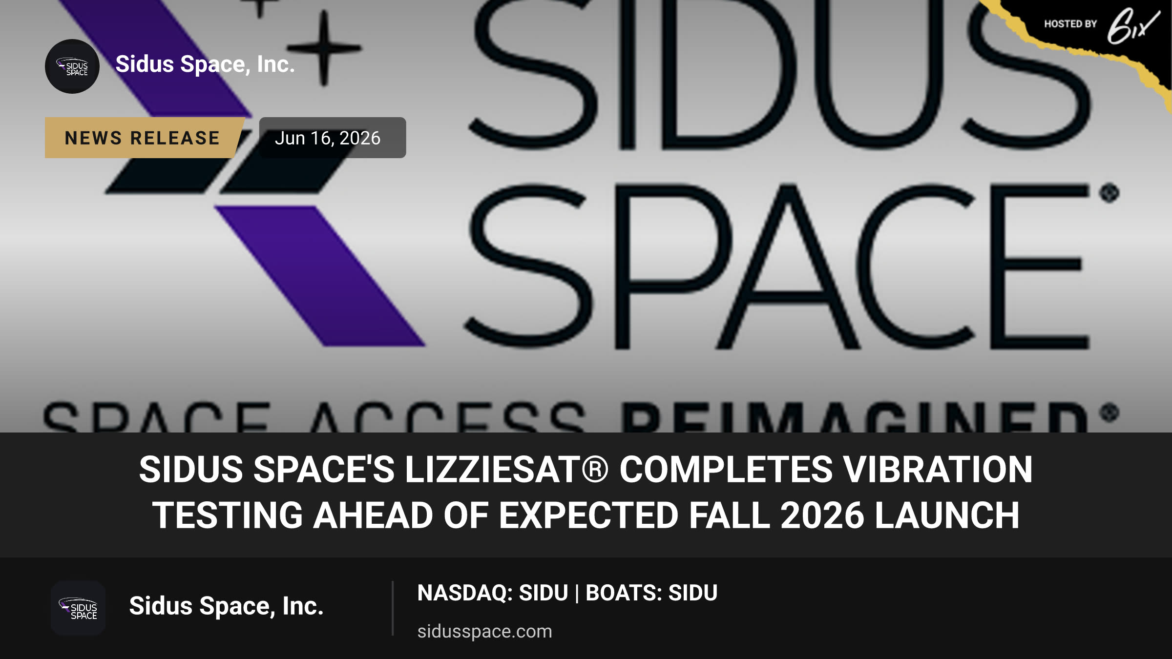 Sidus Space's LizzieSat® Completes Vibration Testing Ahead of Expected Fall 2026 Launch