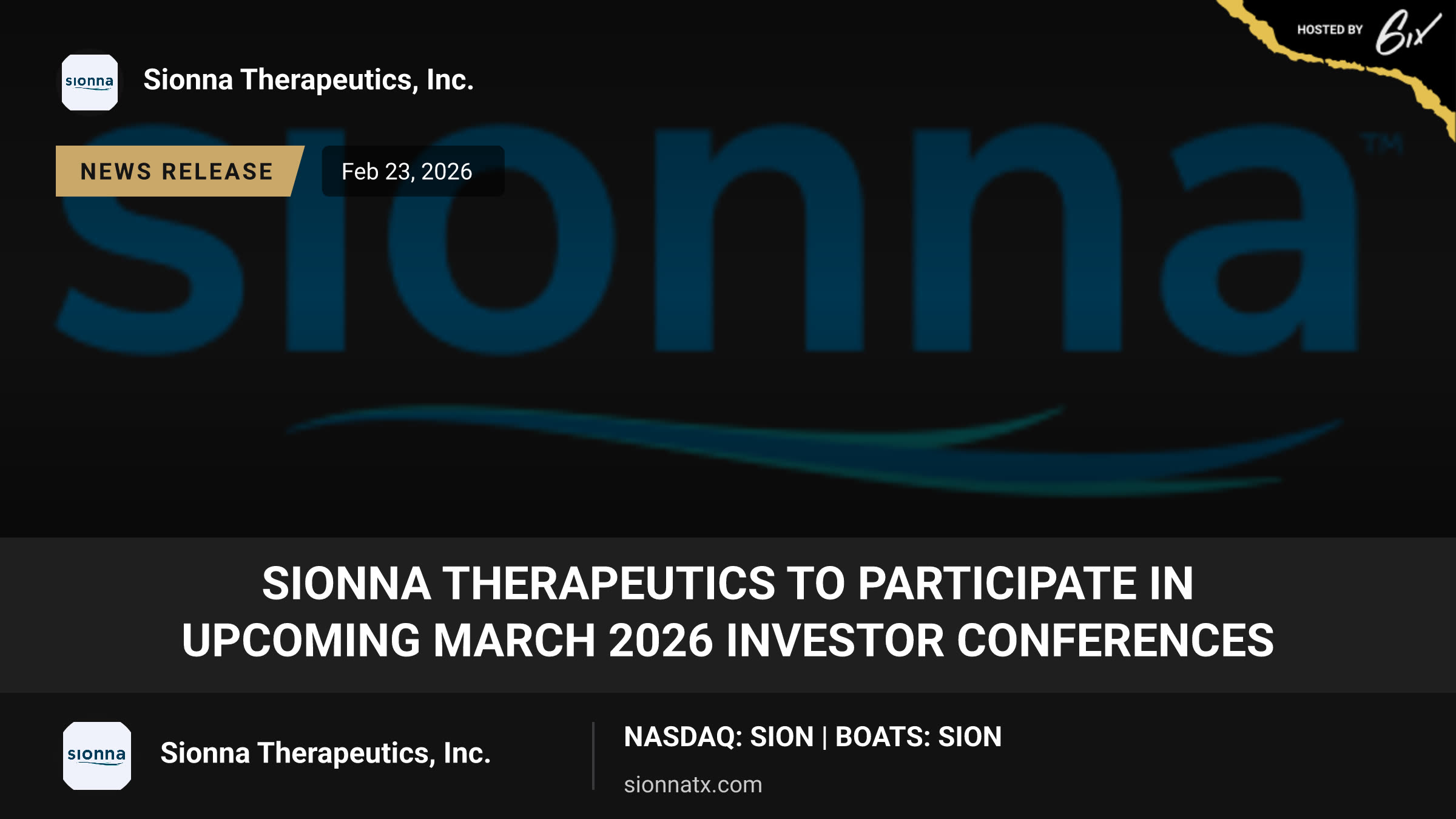 Sionna Therapeutics to Participate in Upcoming March 2026 Investor Conferences
