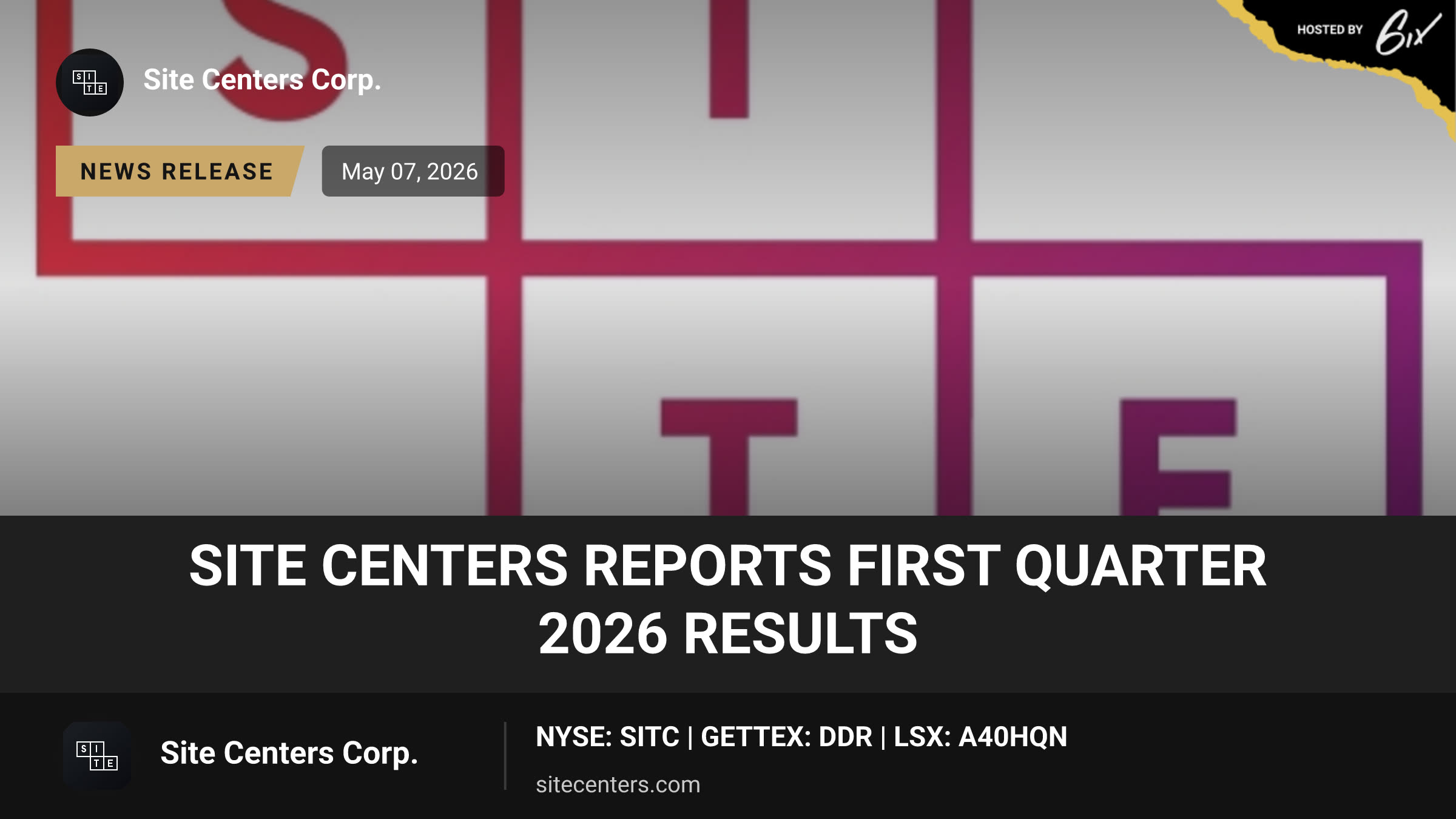 SITE Centers Reports First Quarter 2026 Results