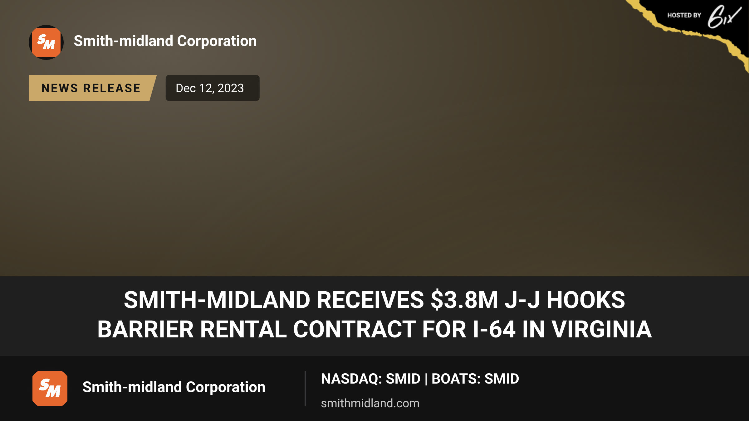 Smith-Midland Receives $3.8M J-J Hooks Barrier Rental Contract for I-64 in Virginia