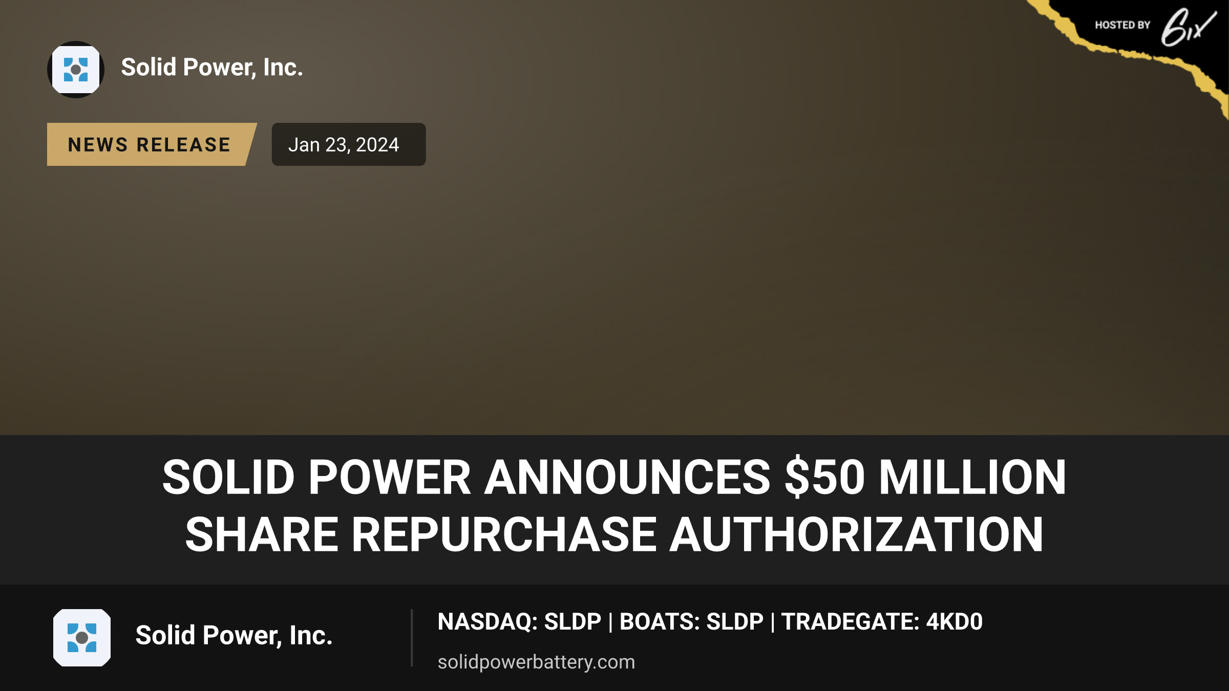 Solid Power Announces $50 Million Share Repurchase Authorization