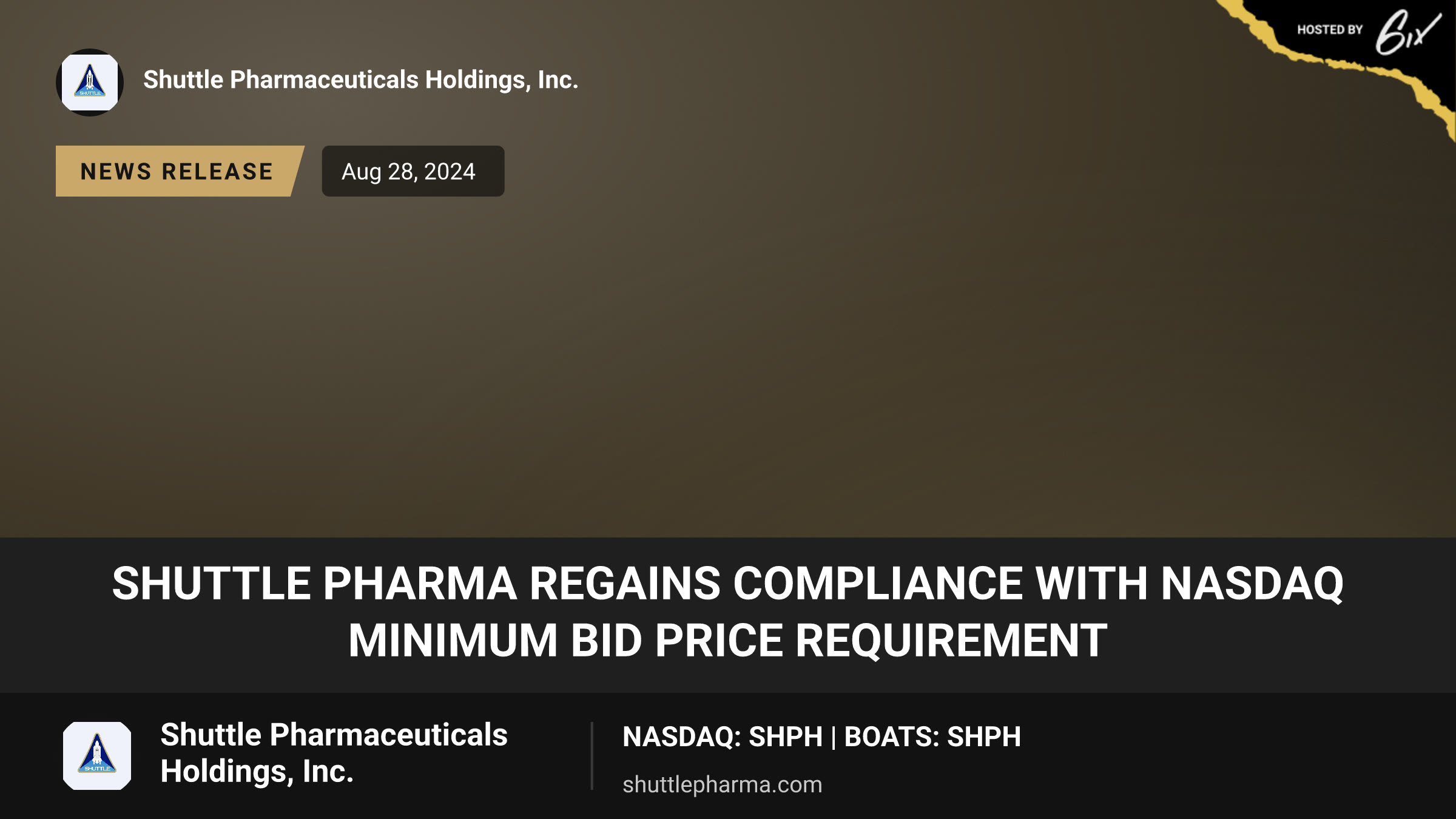 Shuttle Pharma Regains Compliance with Nasdaq Minimum Bid Price Requirement