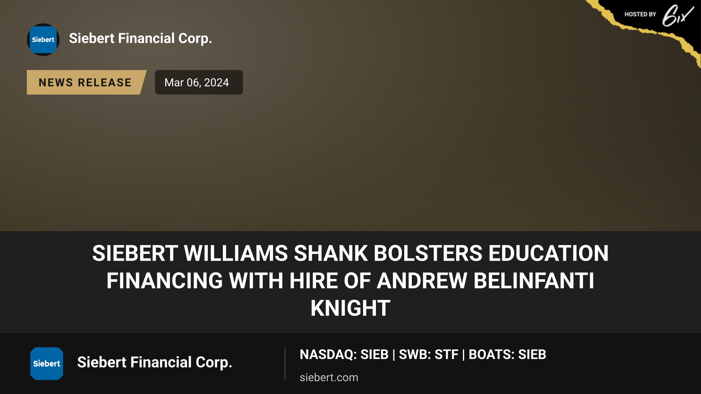 Siebert Williams Shank Bolsters Education Financing with Hire of Andrew Belinfanti Knight