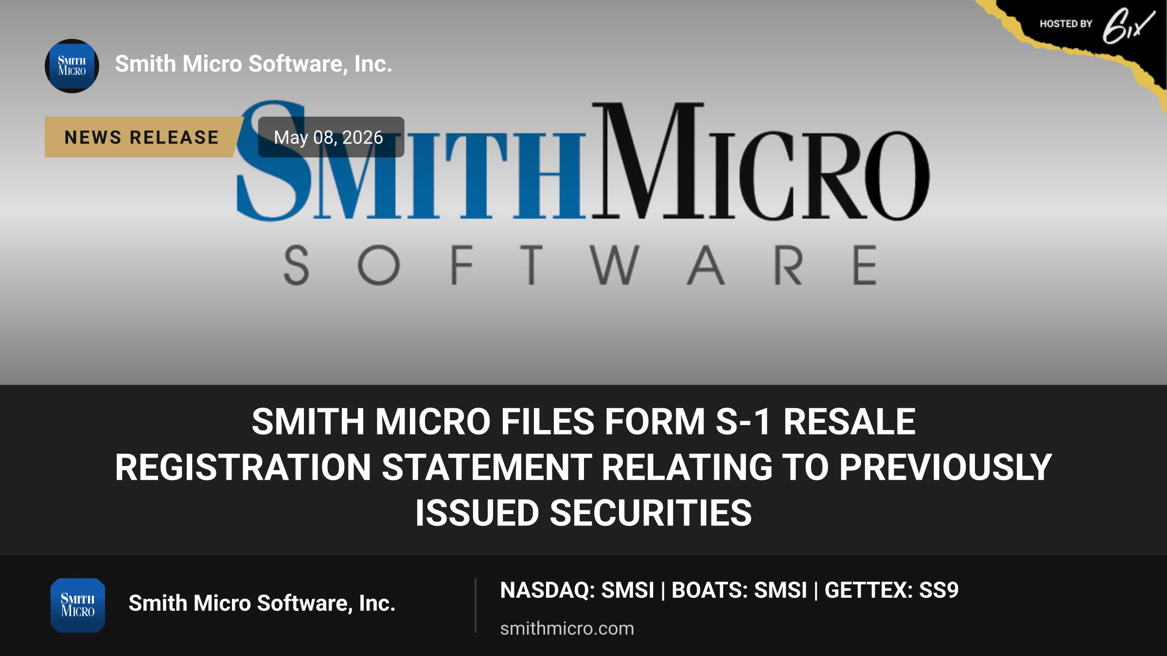 Smith Micro Files Form S-1 Resale Registration Statement Relating to Previously Issued Securities