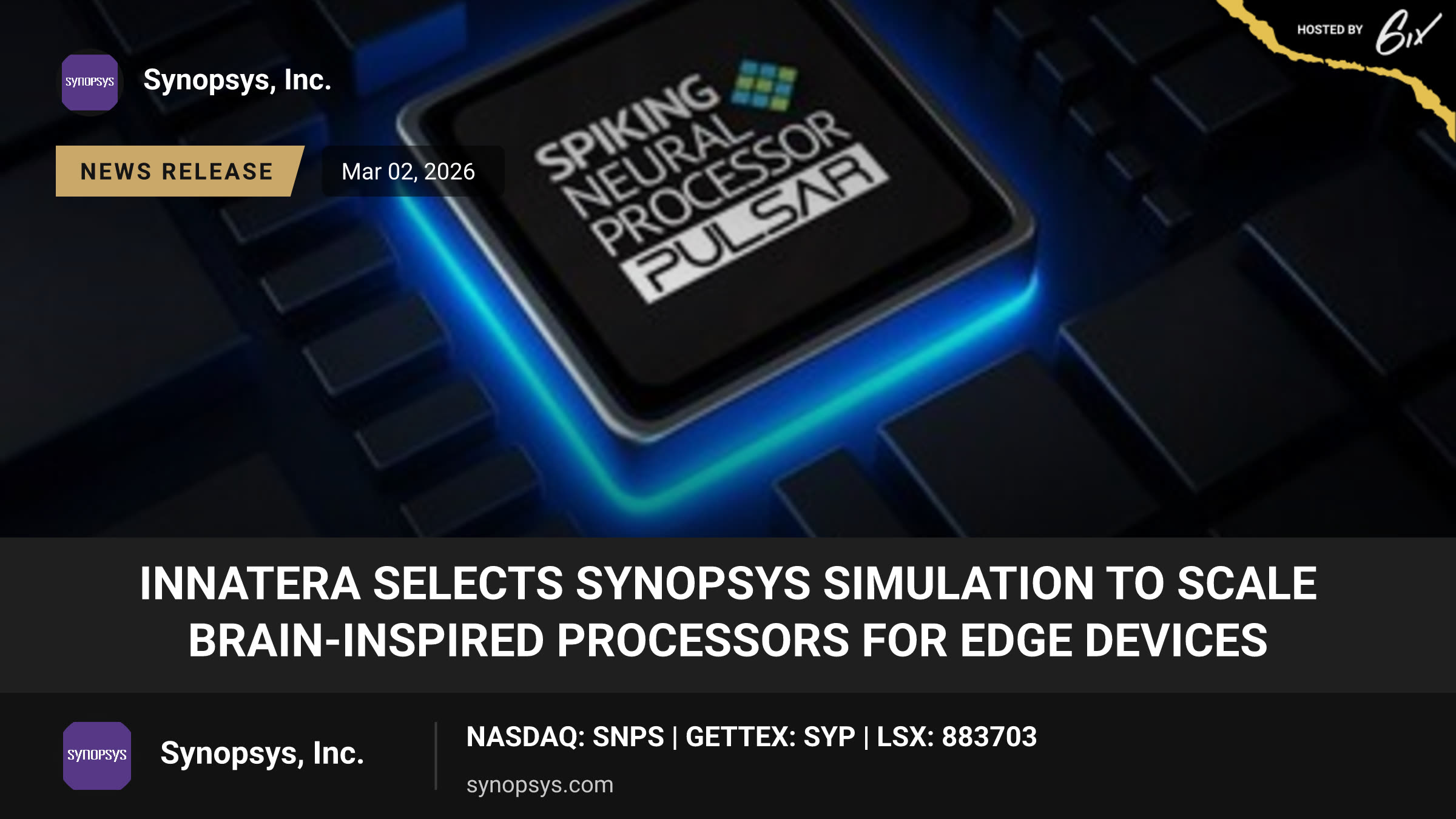 Innatera Selects Synopsys Simulation to Scale Brain-Inspired Processors for Edge Devices