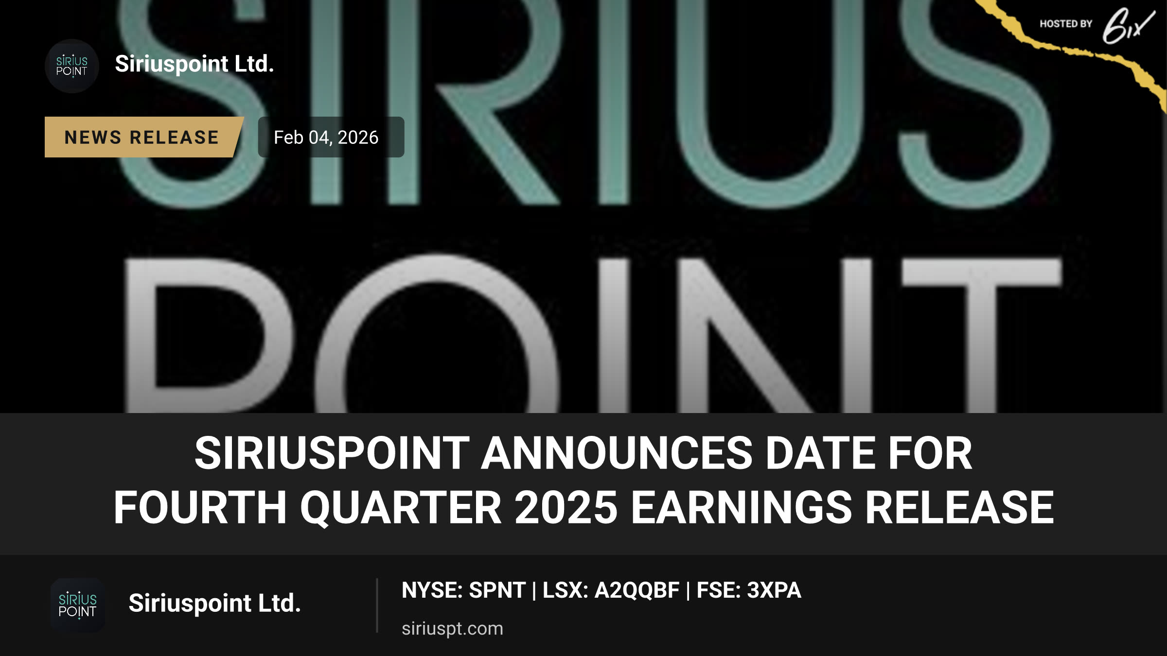 SiriusPoint Announces Date for Fourth Quarter 2025 Earnings Release