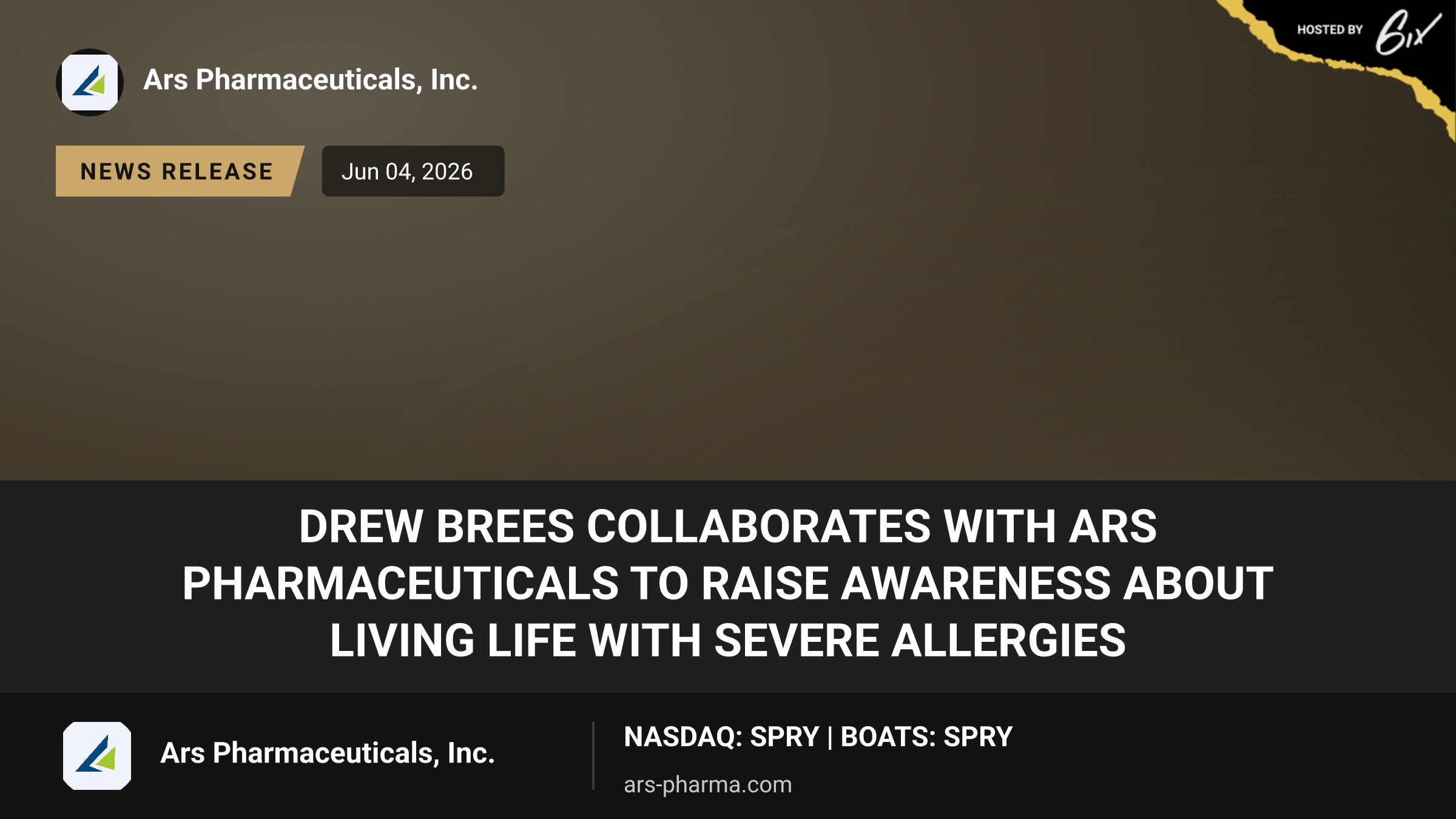Drew Brees Collaborates with ARS Pharmaceuticals to Raise Awareness About Living Life with Severe Allergies