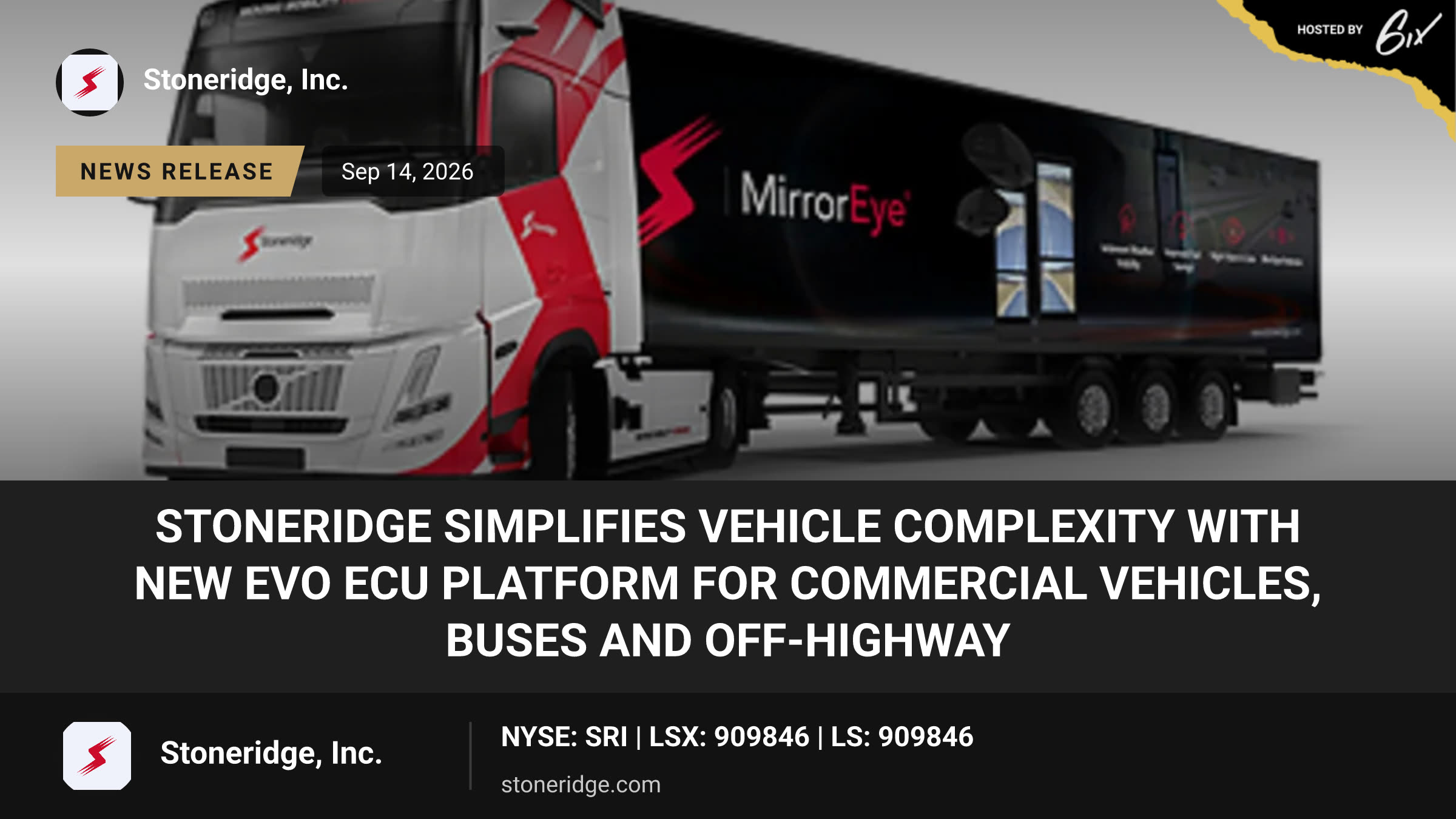 Stoneridge Simplifies Vehicle Complexity with New EVO ECU Platform for Commercial Vehicles, Buses and Off-Highway