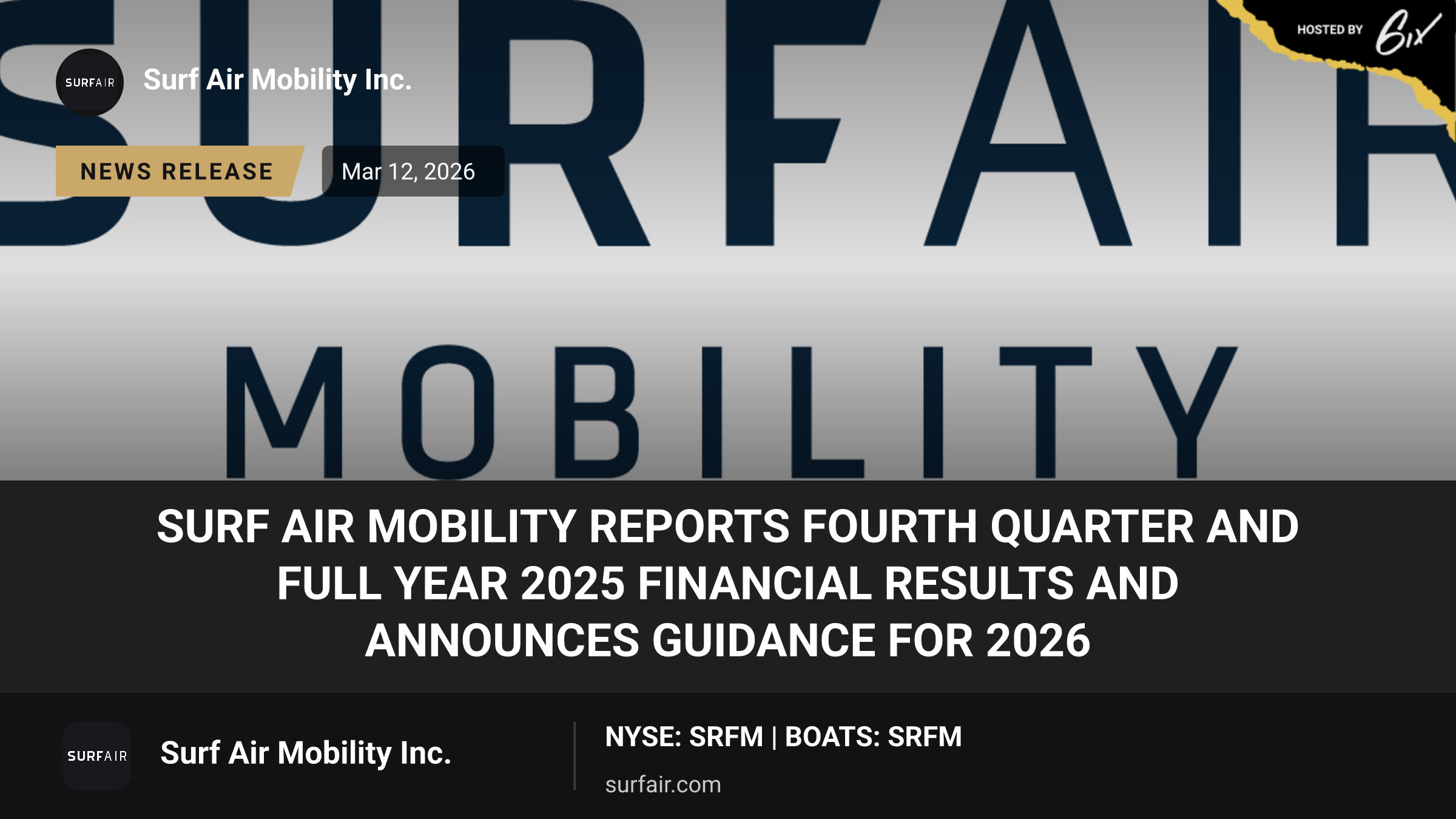 Surf Air Mobility Reports Fourth Quarter and Full Year 2025 Financial Results and Announces Guidance for 2026