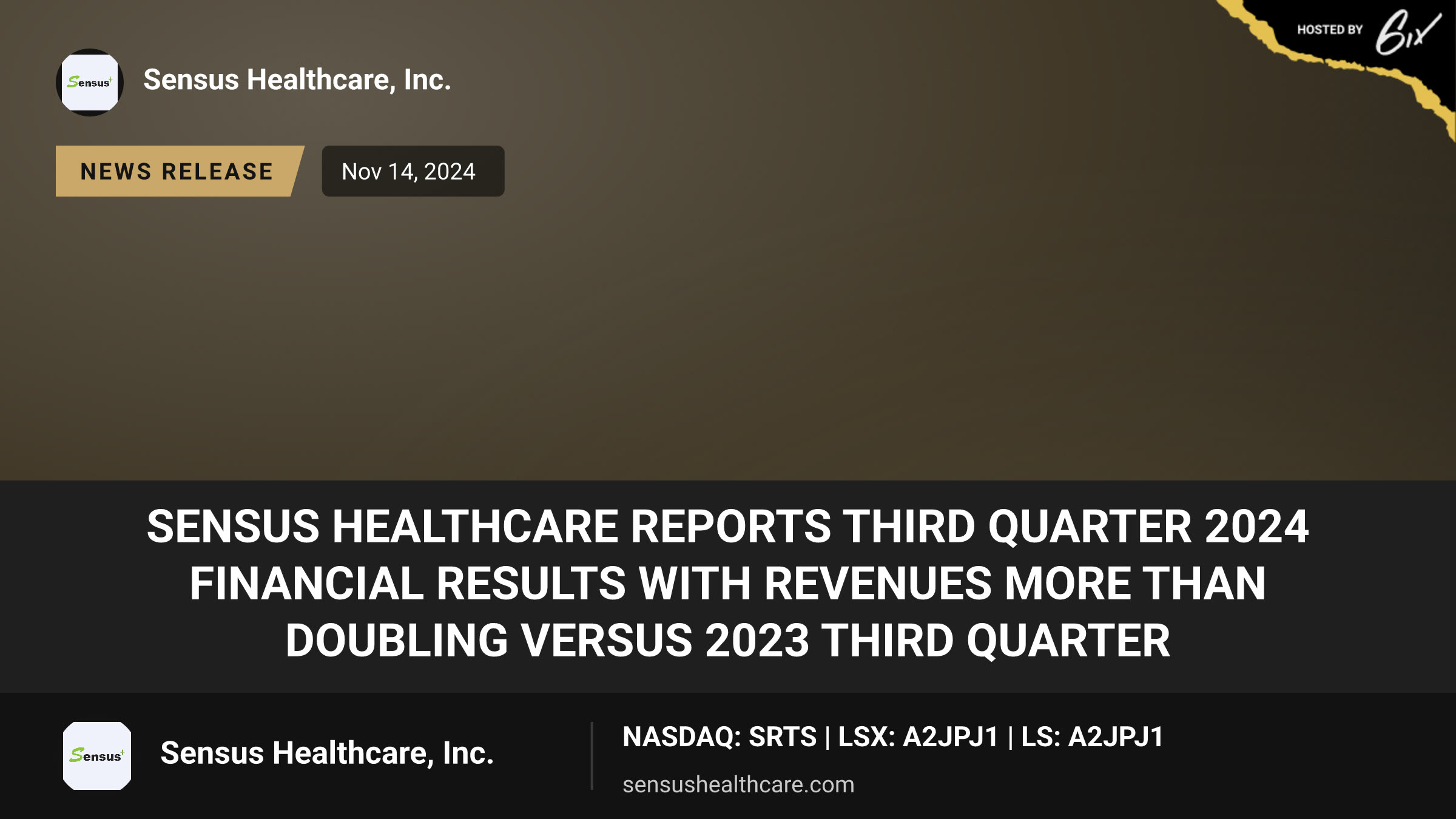 Sensus Healthcare Reports Third Quarter 2024 Financial Results With Revenues More than Doubling Versus 2023 Third Quarter