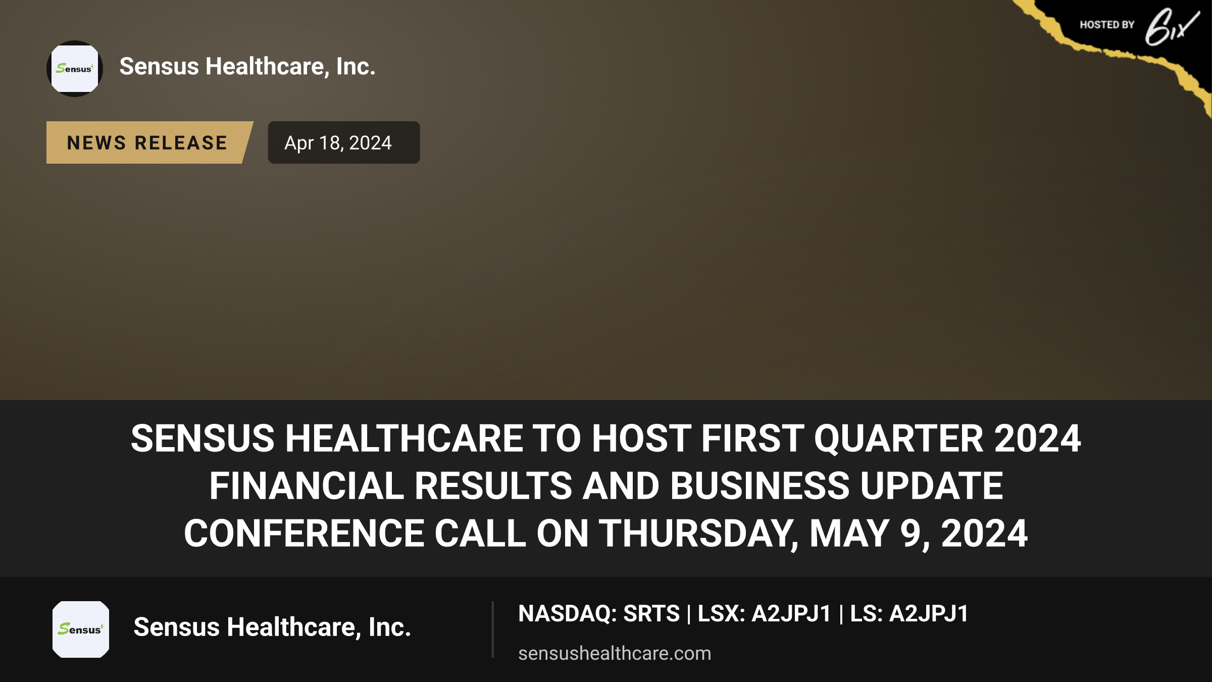 Sensus Healthcare to Host First Quarter 2024 Financial Results and Business Update Conference Call on Thursday, May 9, 2024