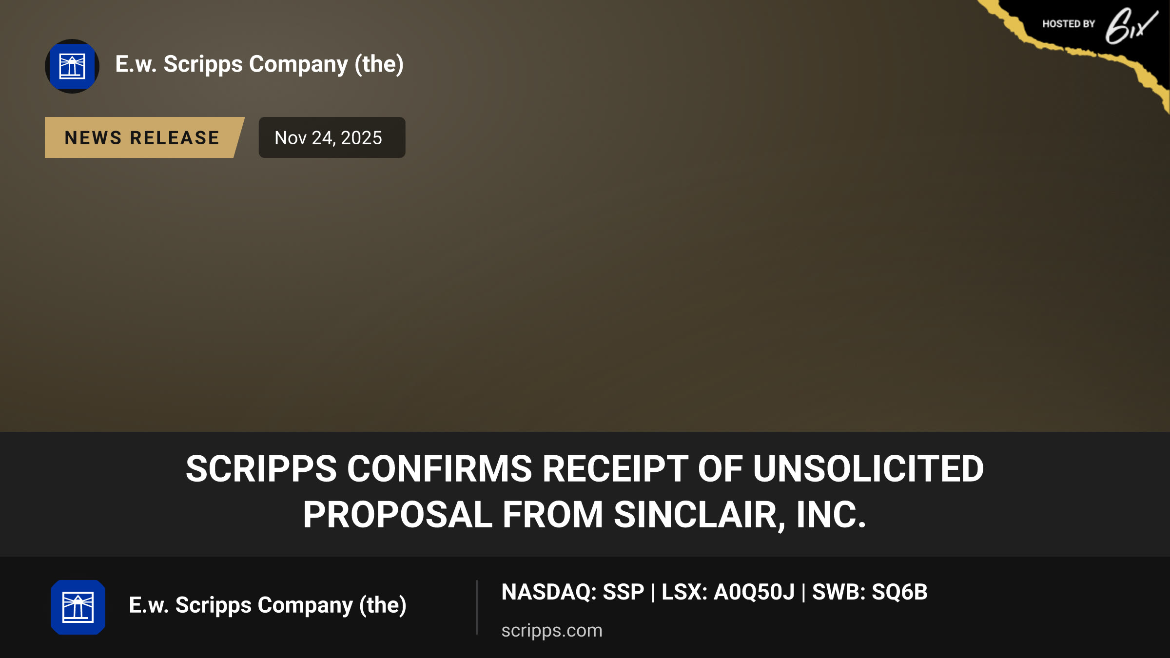Scripps confirms receipt of unsolicited proposal from Sinclair, Inc.
