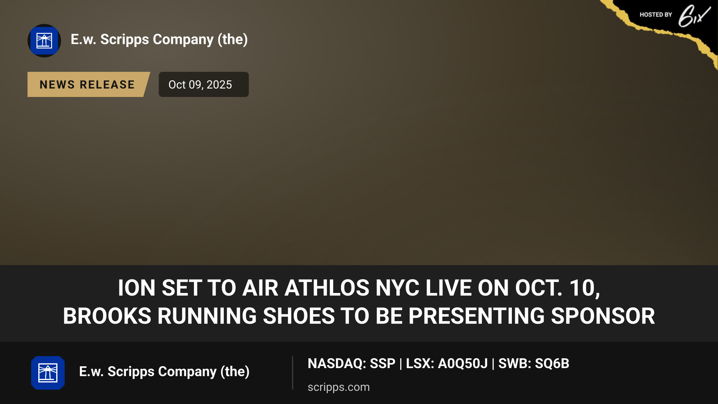 ION set to air Athlos NYC live on Oct. 10, Brooks Running Shoes to be presenting sponsor