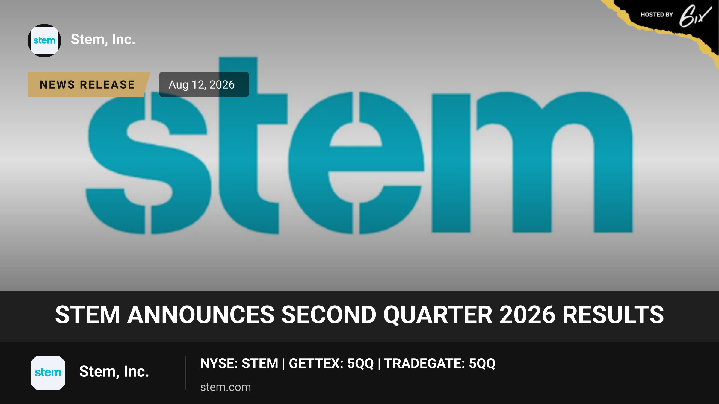 Stem Announces Second Quarter 2026 Results