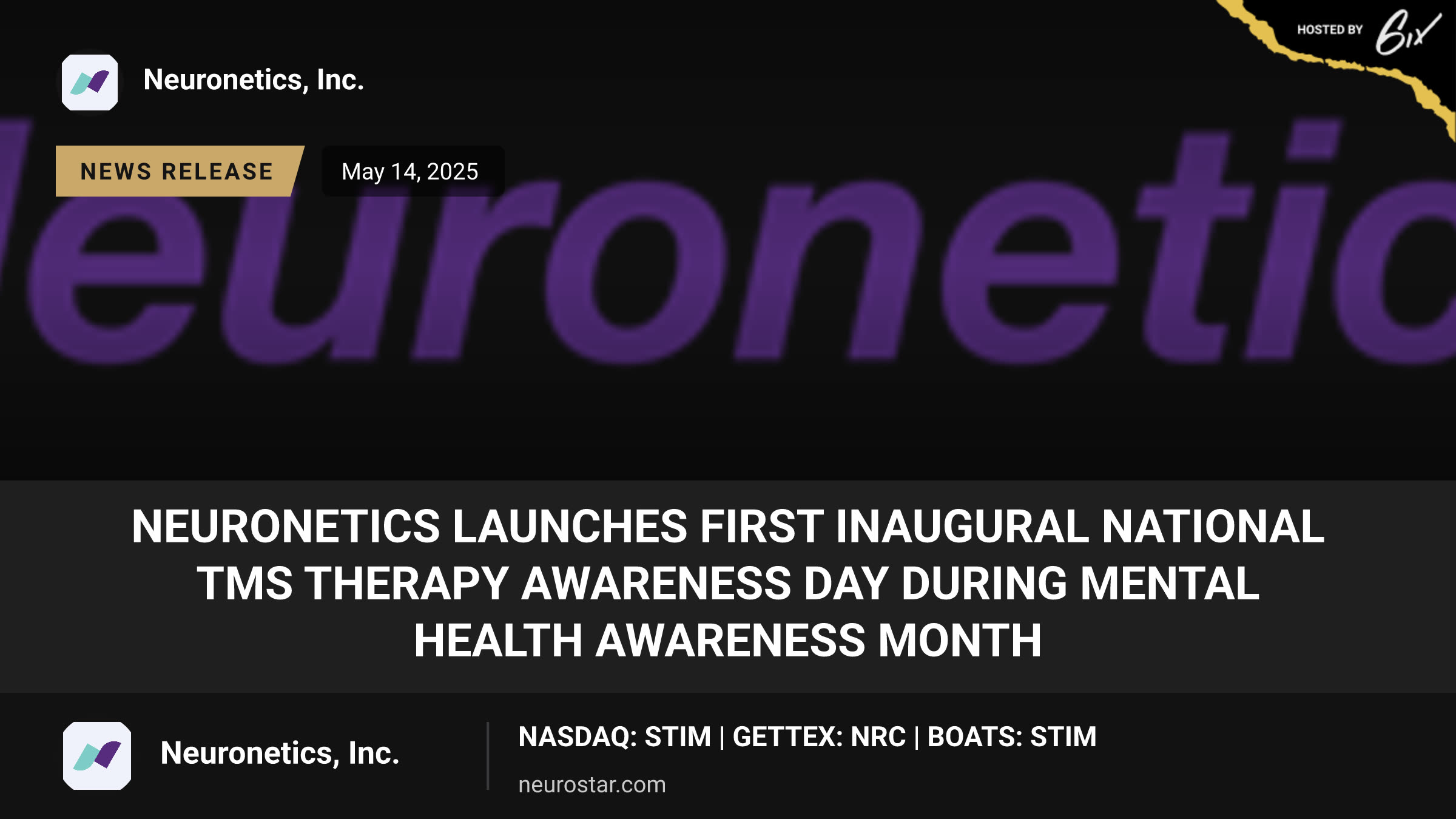 Neuronetics Launches First Inaugural National TMS Therapy Awareness Day During Mental Health Awareness Month