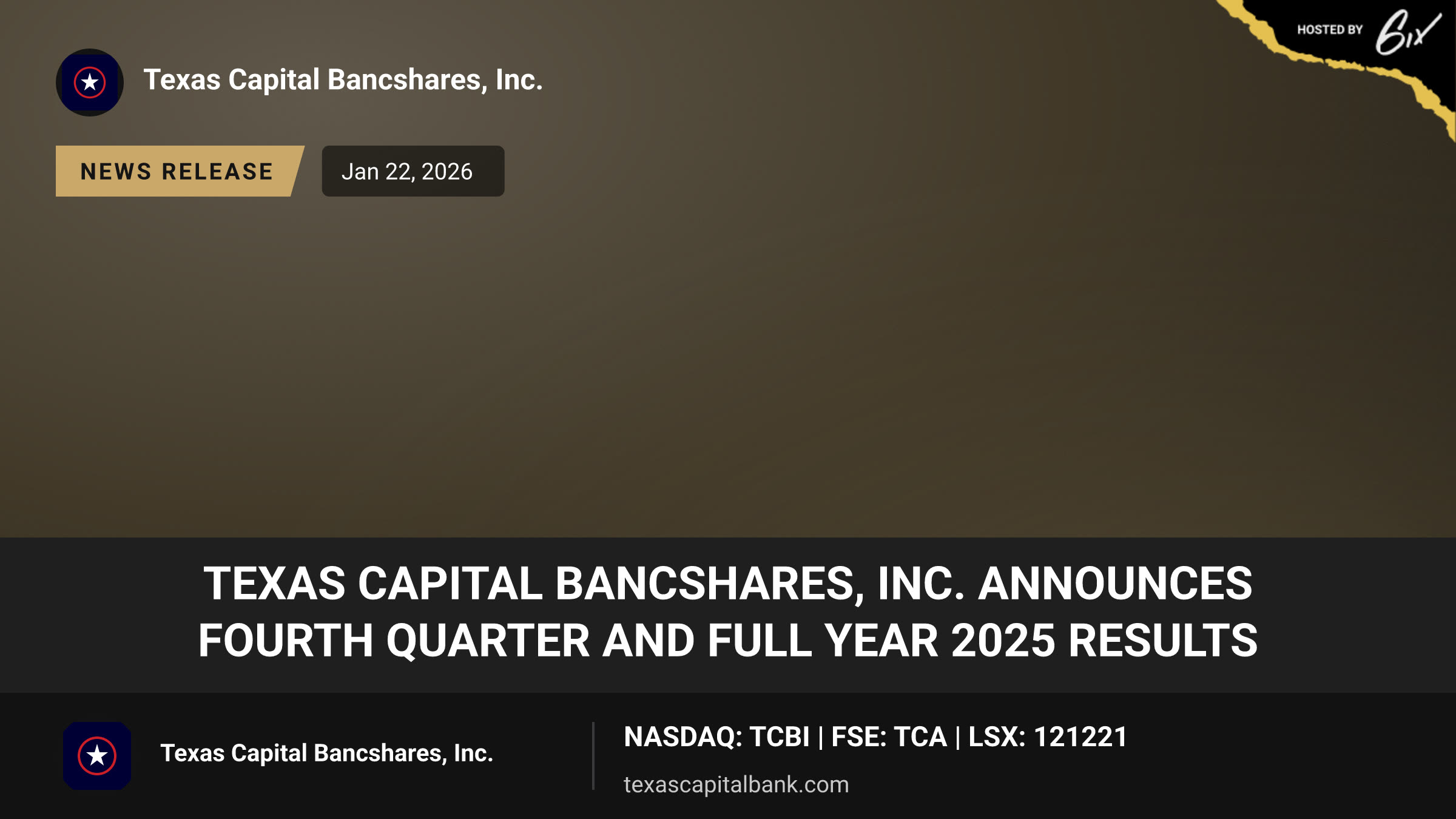 Texas Capital Bancshares, Inc. Announces Fourth Quarter and Full Year 2025 Results