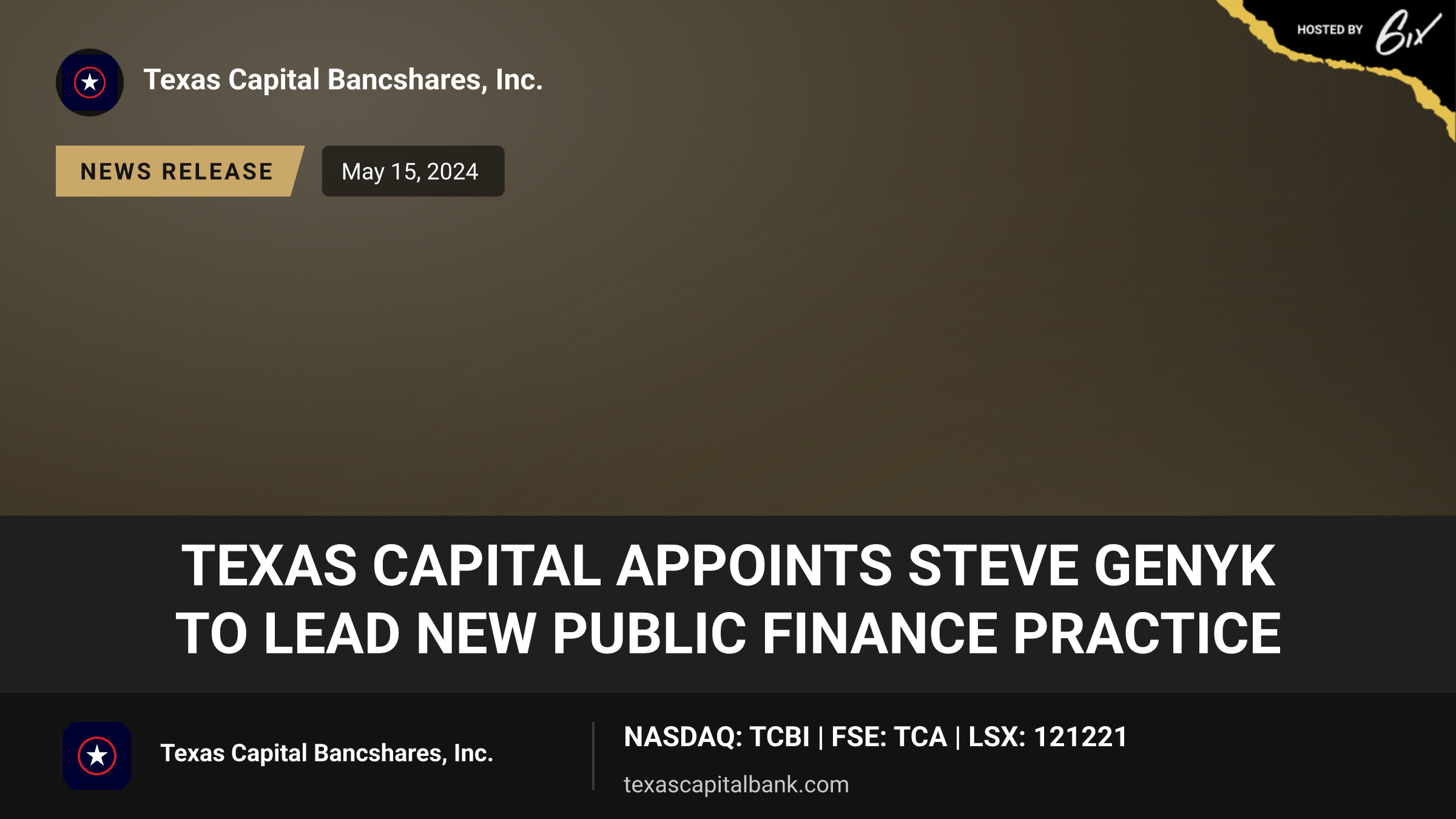 Texas Capital Appoints Steve Genyk to Lead New Public Finance Practice