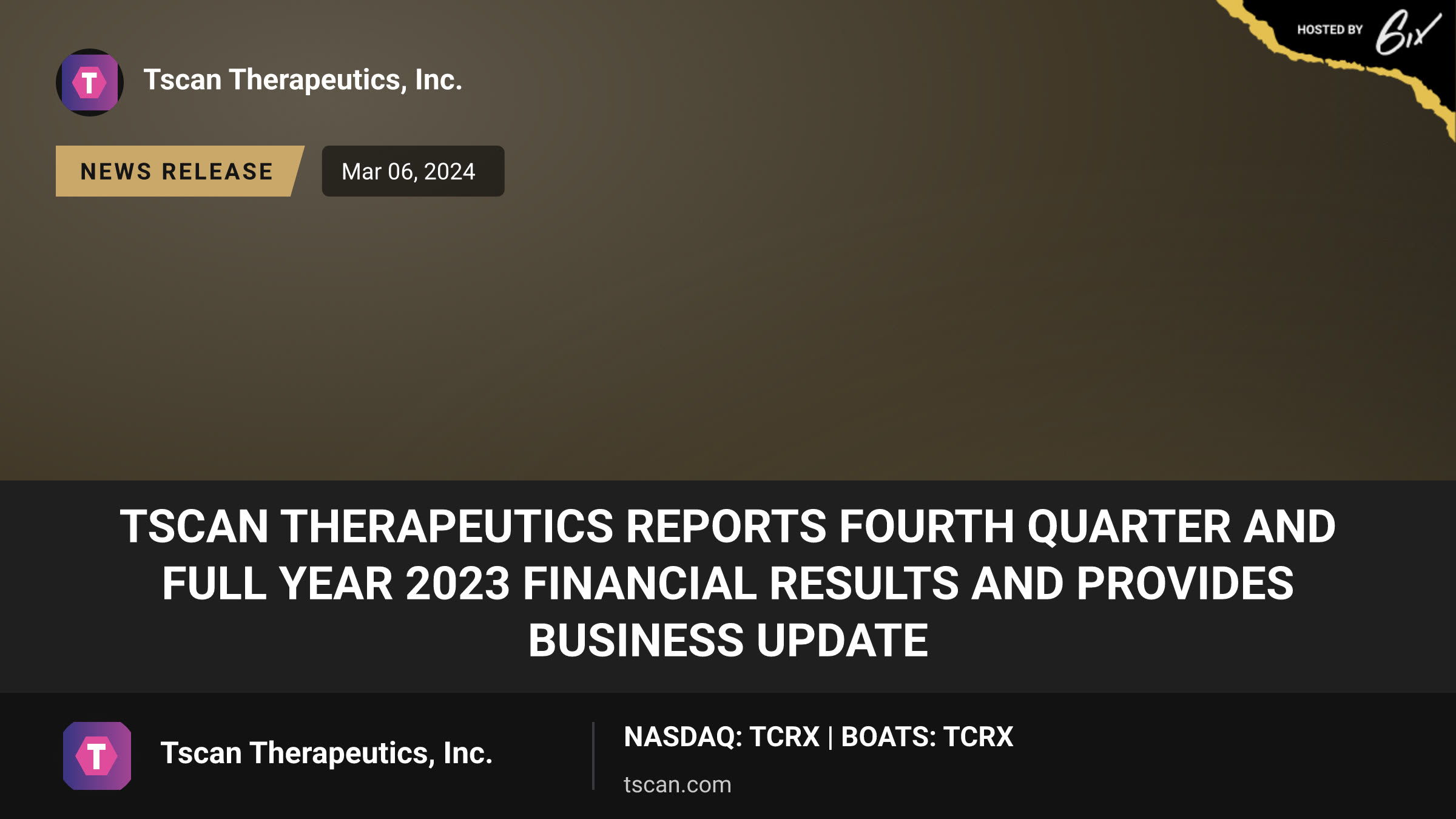TScan Therapeutics Reports Fourth Quarter and Full Year 2023 Financial Results and Provides Business Update
