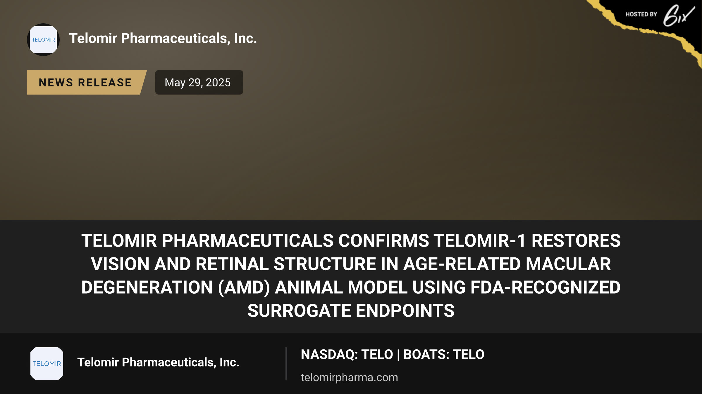 Telomir Pharmaceuticals Confirms Telomir-1 Restores Vision and Retinal Structure in Age-Related Macular Degeneration (AMD) Animal Model Using FDA-Recognized Surrogate Endpoints