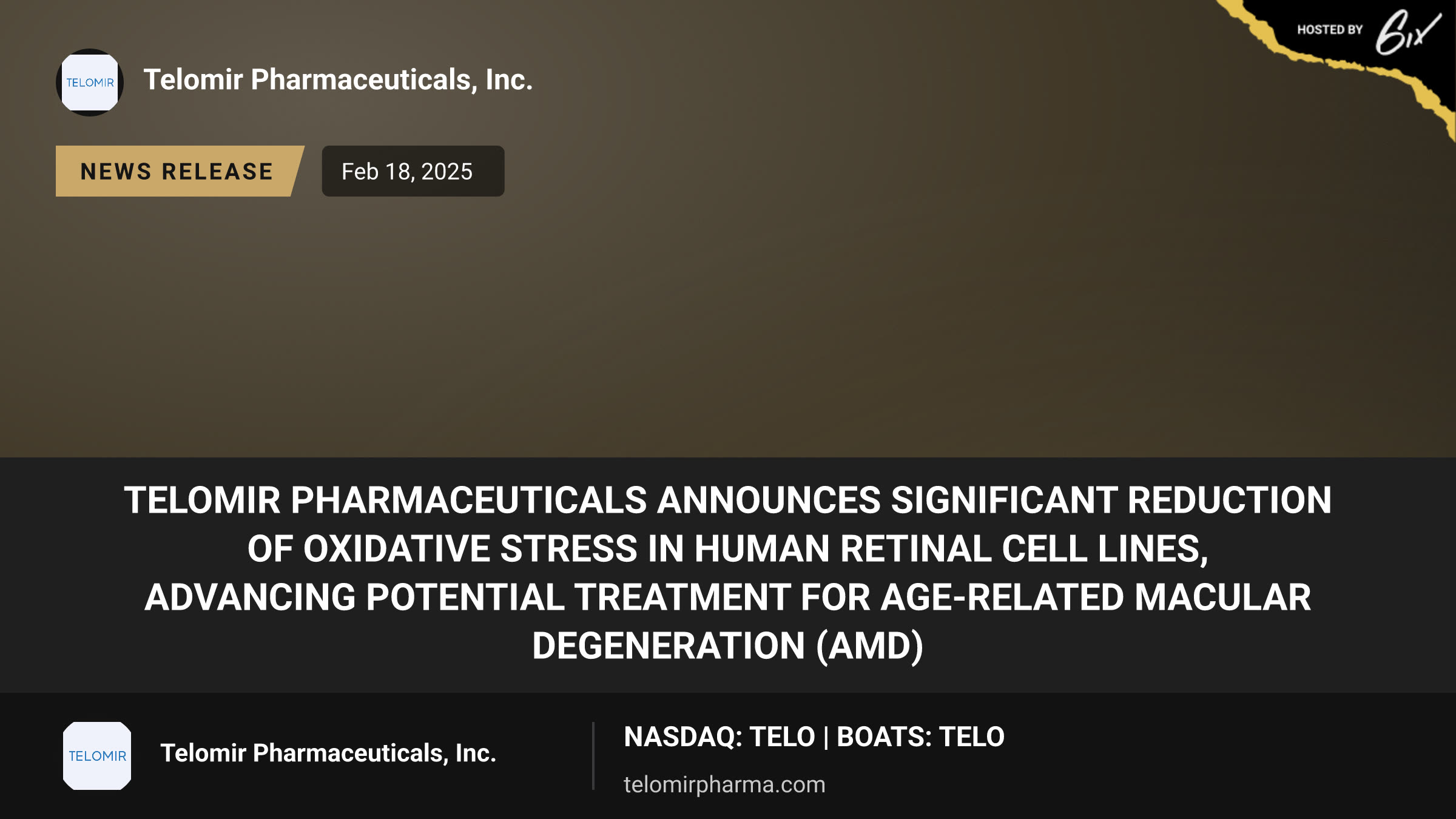 Telomir Pharmaceuticals Announces Significant Reduction of Oxidative Stress in Human Retinal Cell Lines, Advancing Potential Treatment for Age-Related Macular Degeneration (AMD)