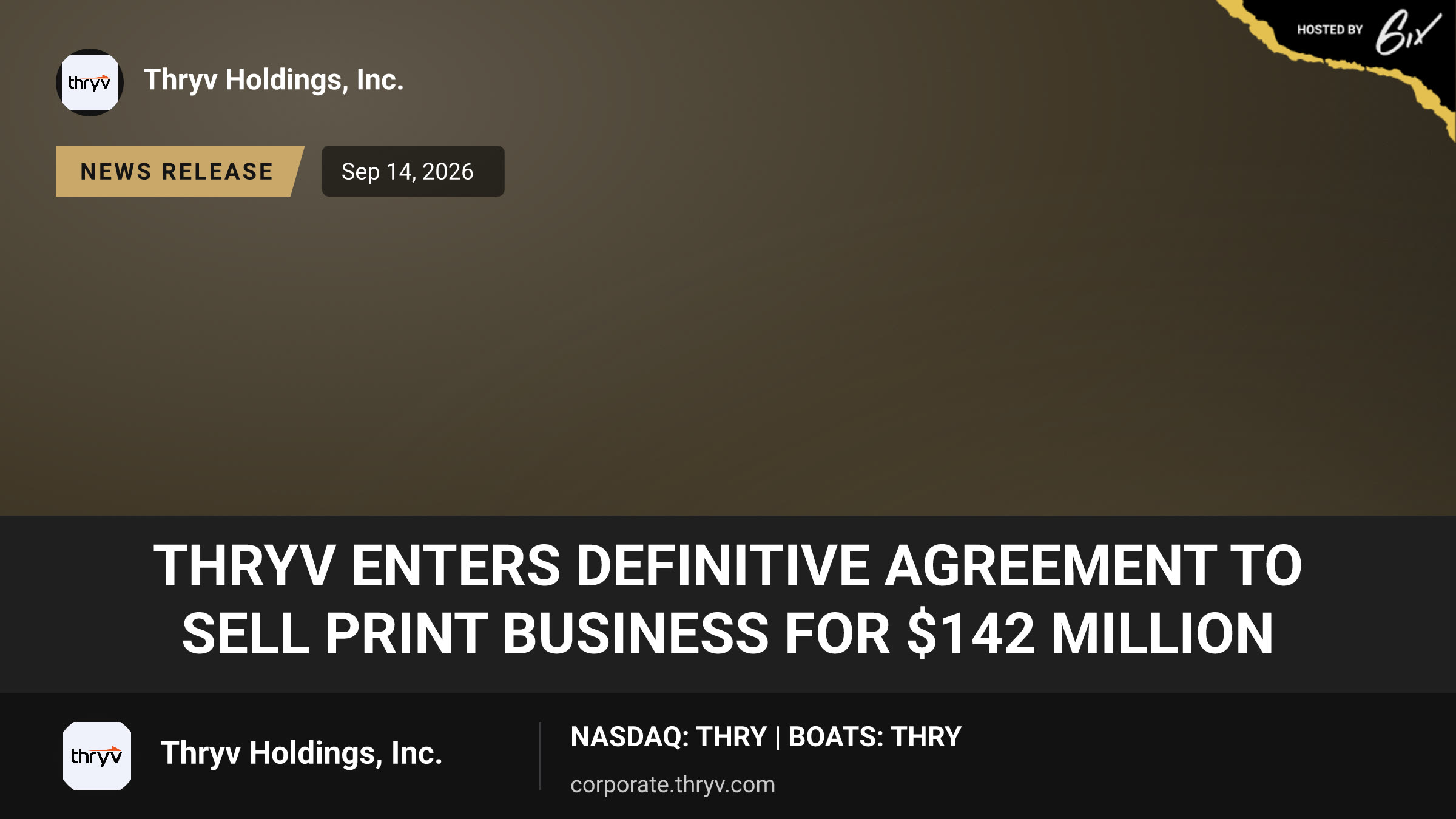 Thryv Enters Definitive Agreement to Sell Print Business for $142 Million