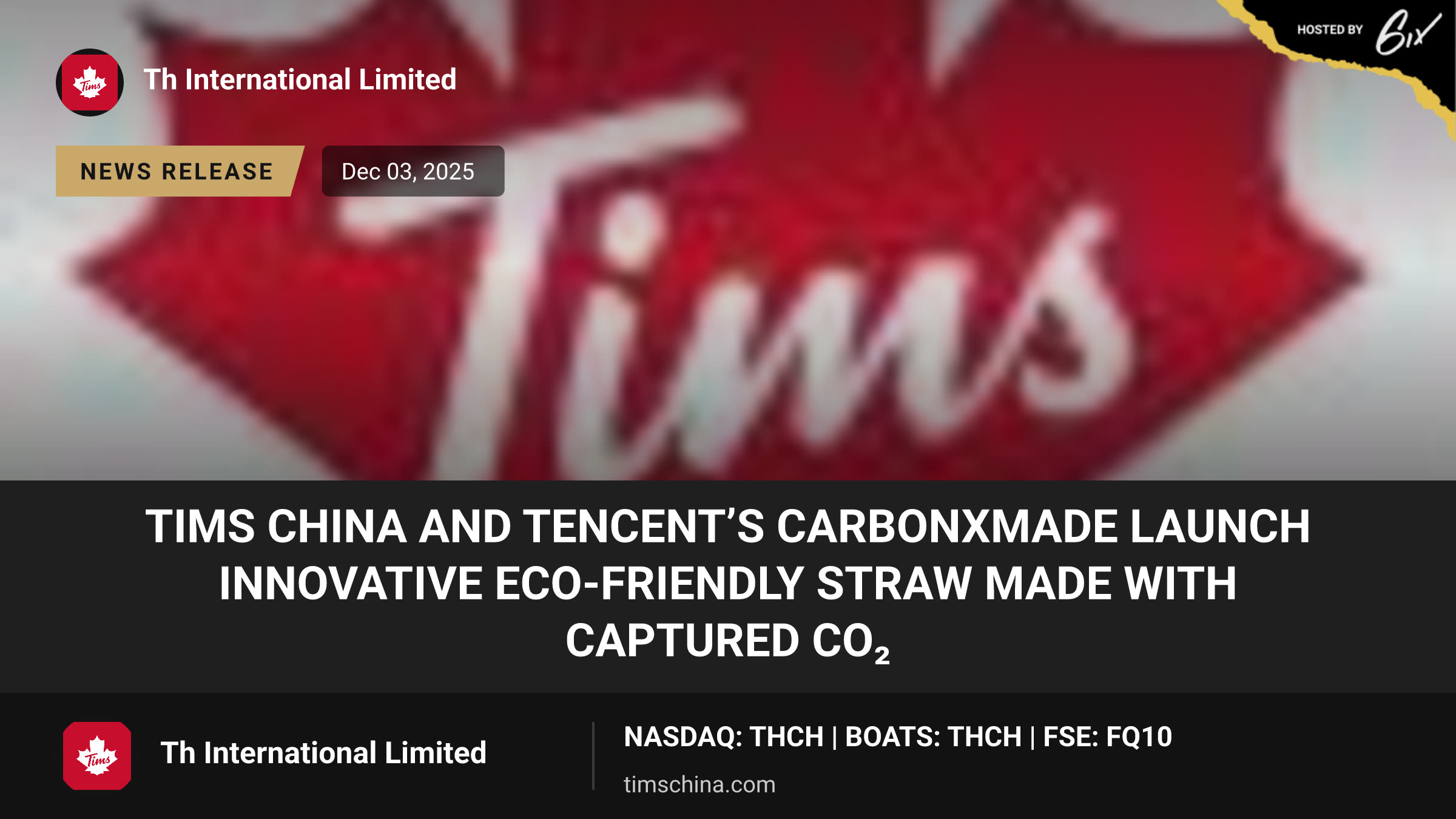 Tims China and Tencent’s CarbonXmade Launch Innovative Eco-friendly Straw Made with Captured CO₂
