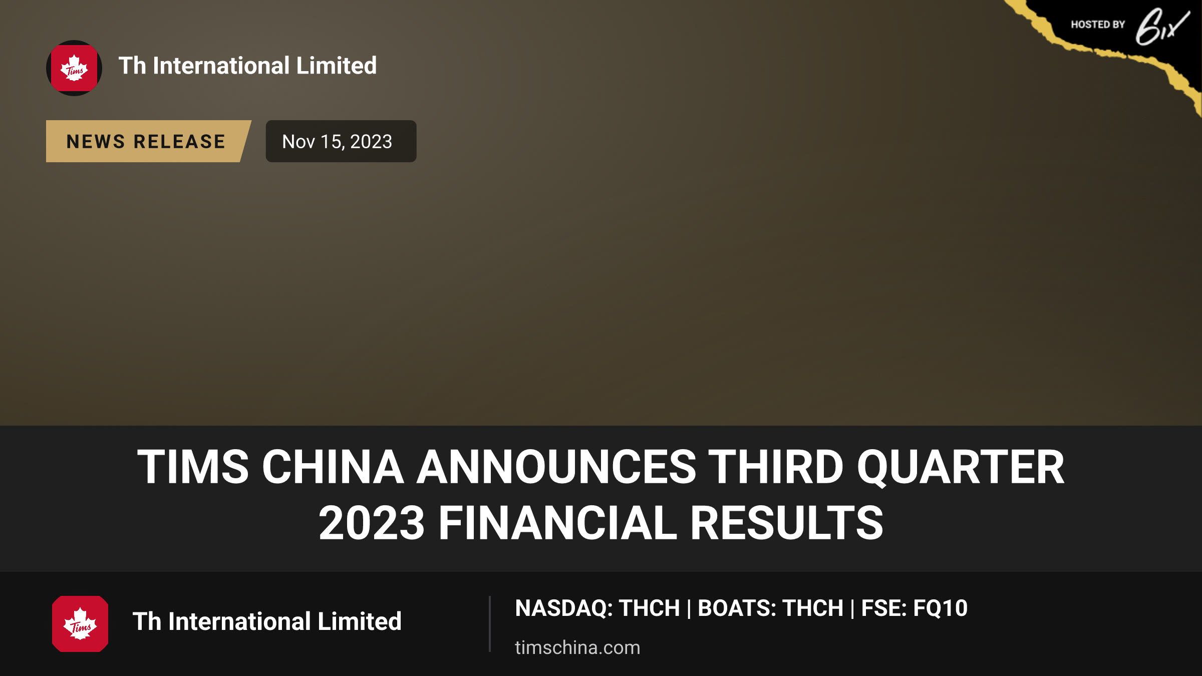 Tims China Announces Third Quarter 2023 Financial Results