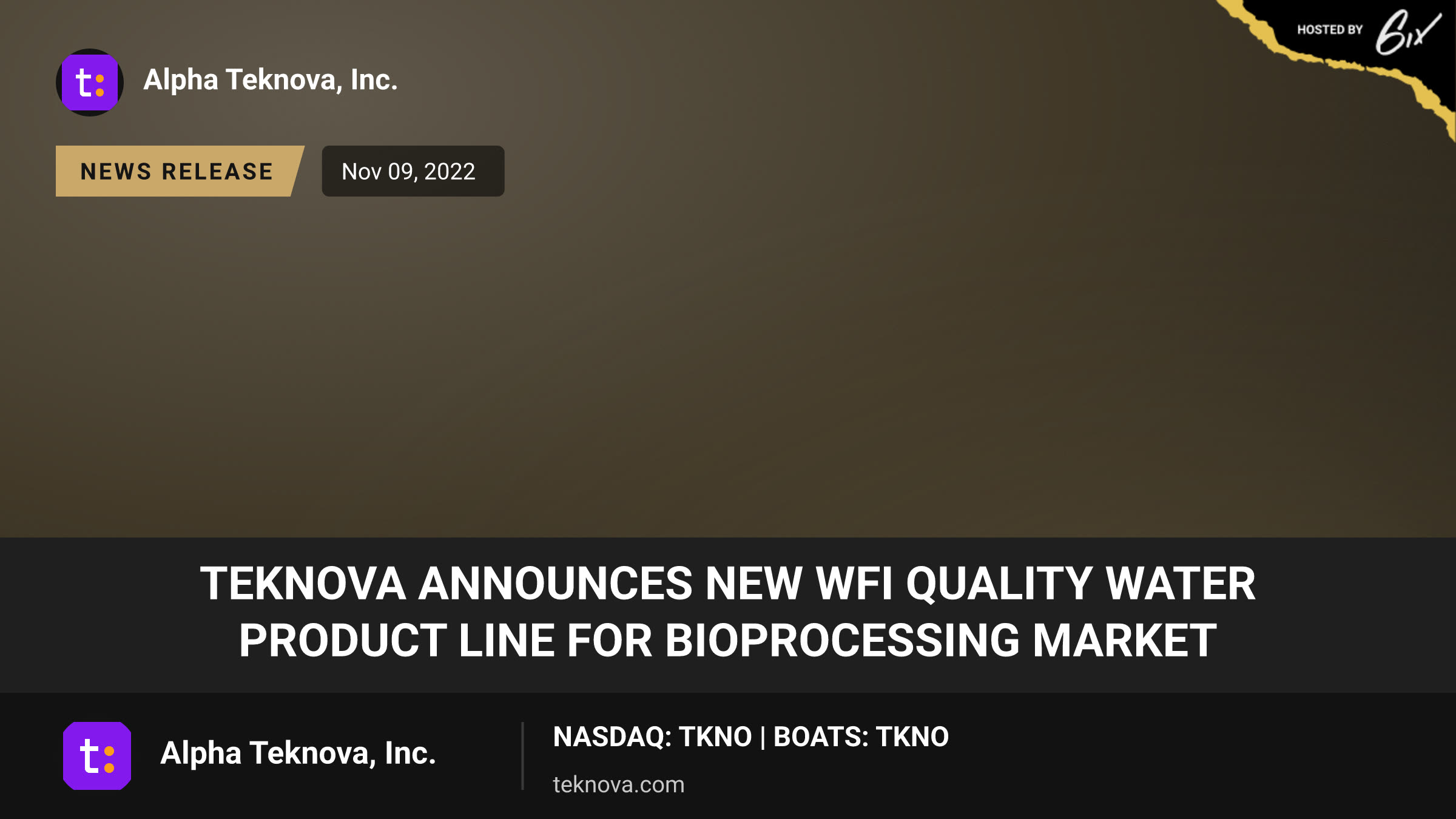 Teknova Announces New WFI Quality Water Product Line for Bioprocessing Market