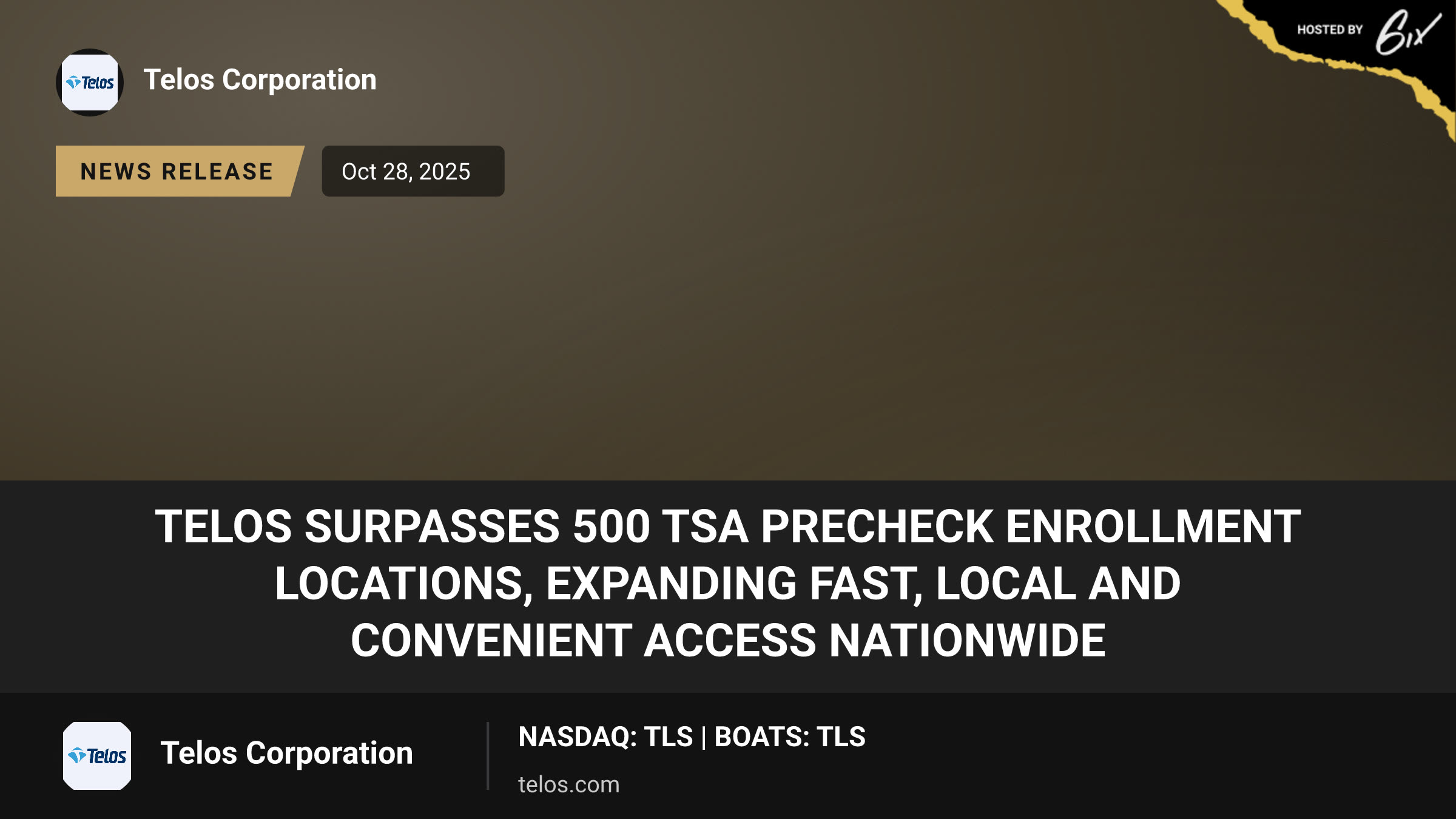 Telos Surpasses 500 TSA PreCheck Enrollment Locations, Expanding Fast, Local and Convenient Access Nationwide
