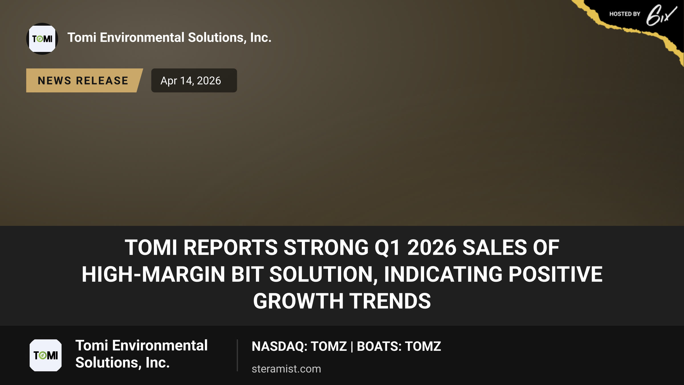 TOMI Reports Strong Q1 2026 Sales of High-Margin BIT Solution, Indicating Positive Growth Trends