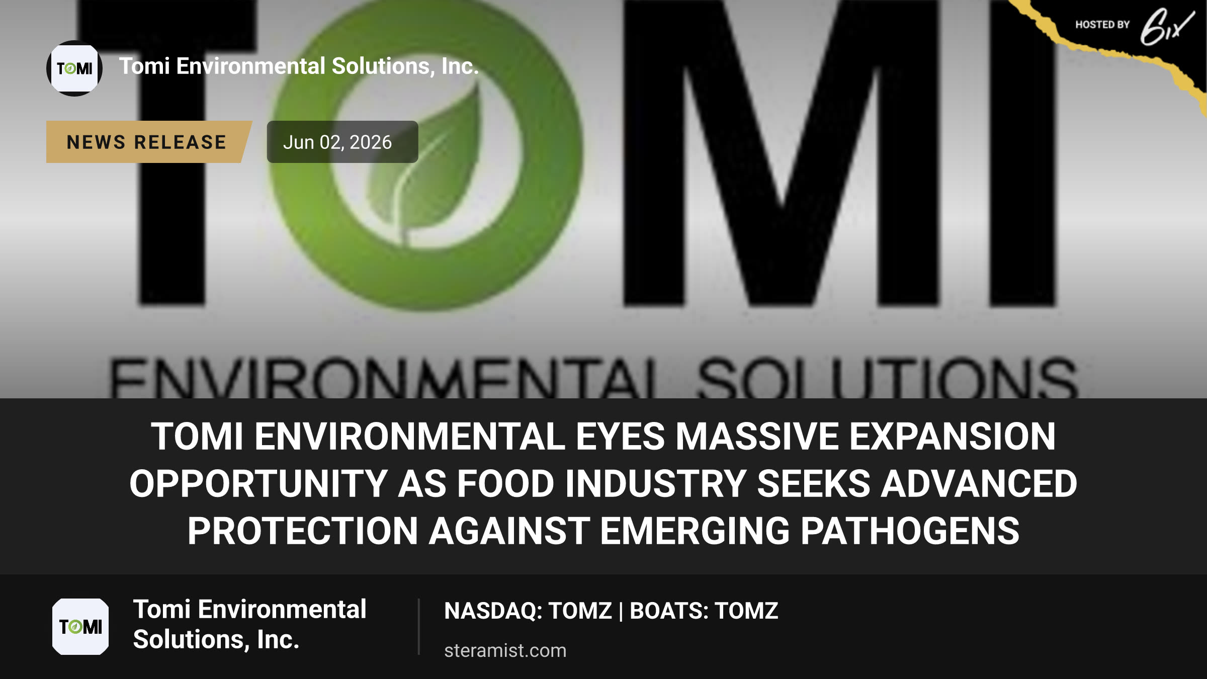 TOMI Environmental Eyes Massive Expansion Opportunity as Food Industry Seeks Advanced Protection Against Emerging Pathogens