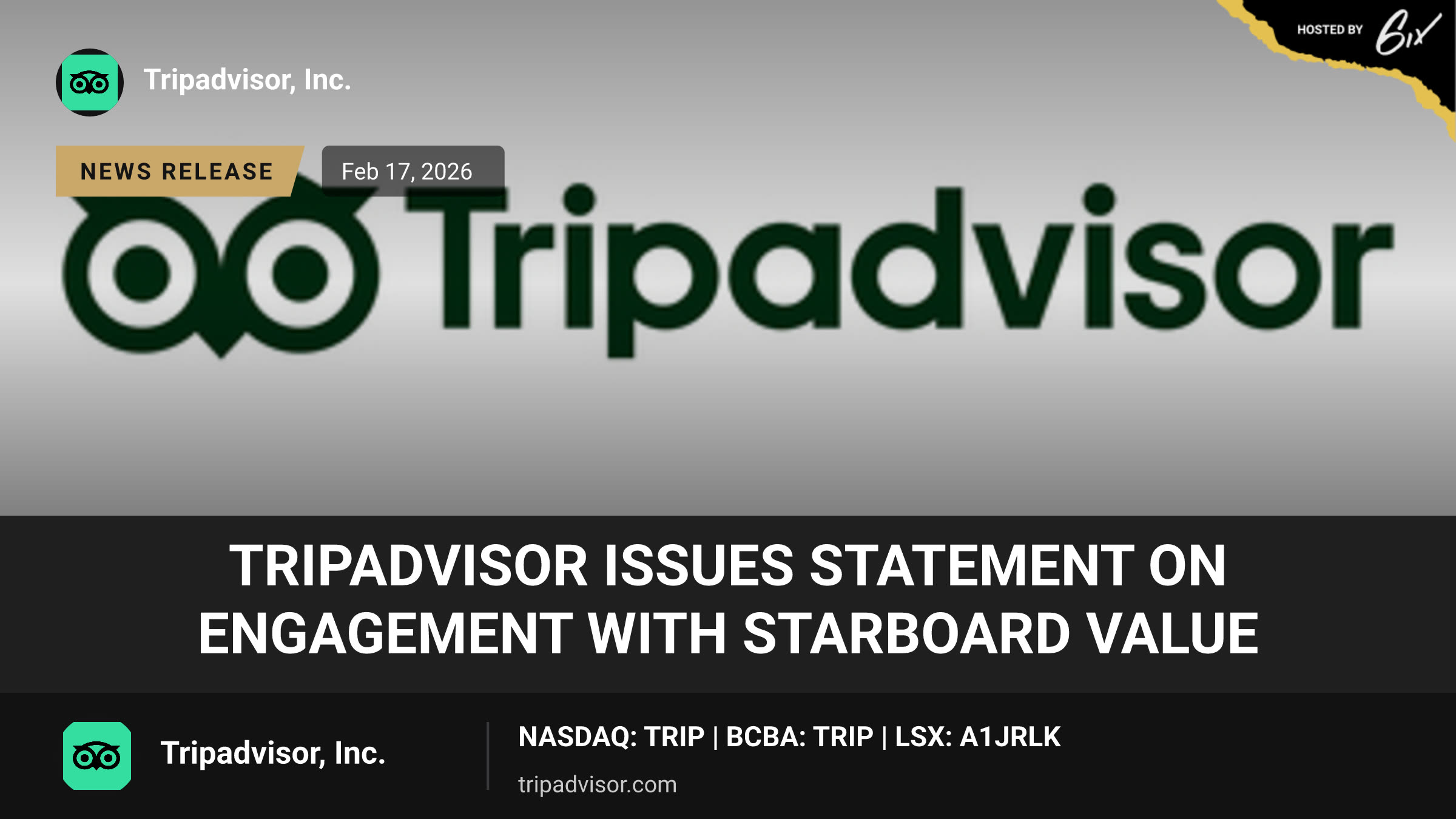 Tripadvisor Issues Statement on Engagement with Starboard Value