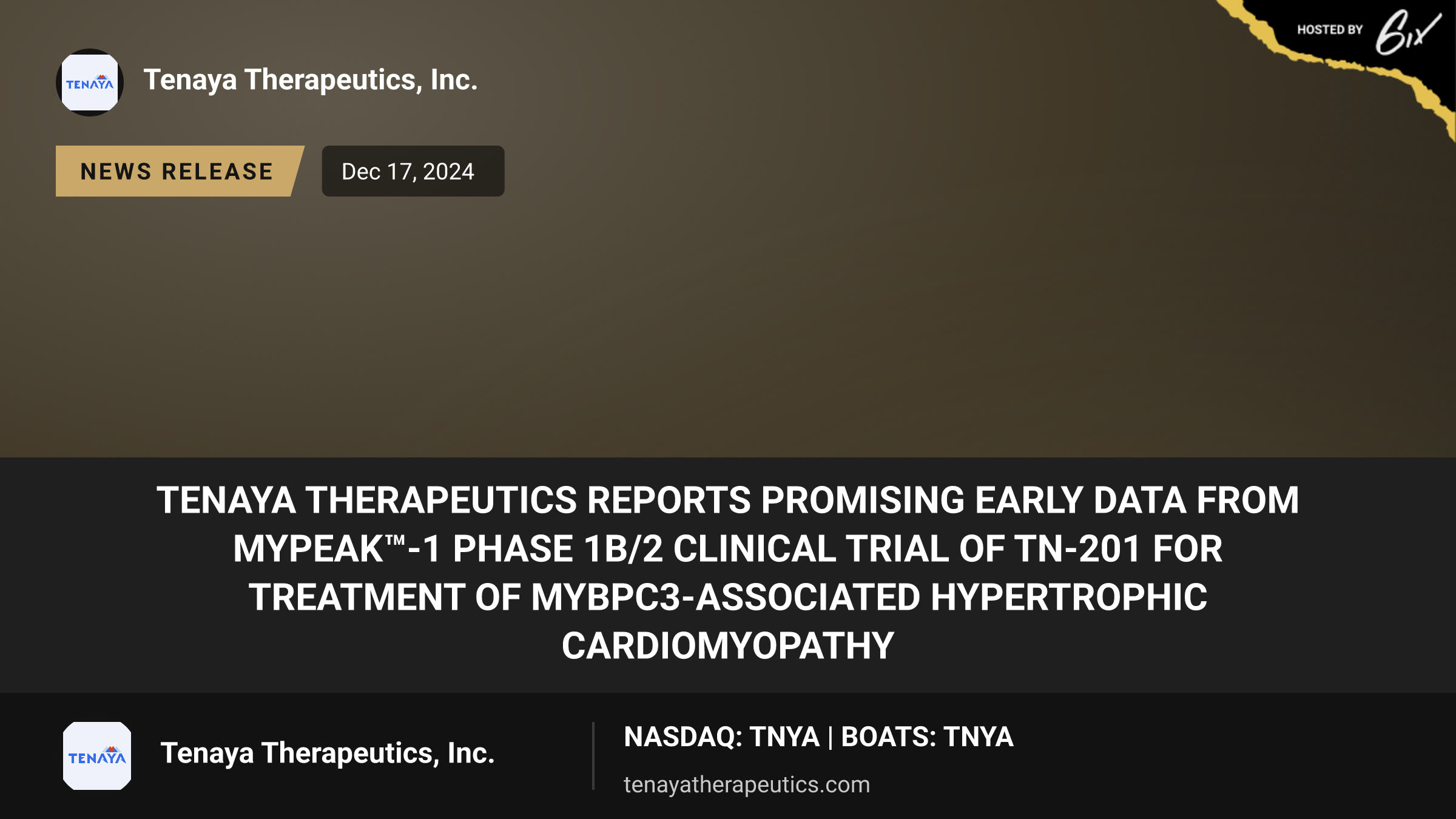 Tenaya Therapeutics Reports Promising Early Data from MyPEAK™-1 Phase 1b/2 Clinical Trial of TN-201 for Treatment of MYBPC3-Associated Hypertrophic Cardiomyopathy
