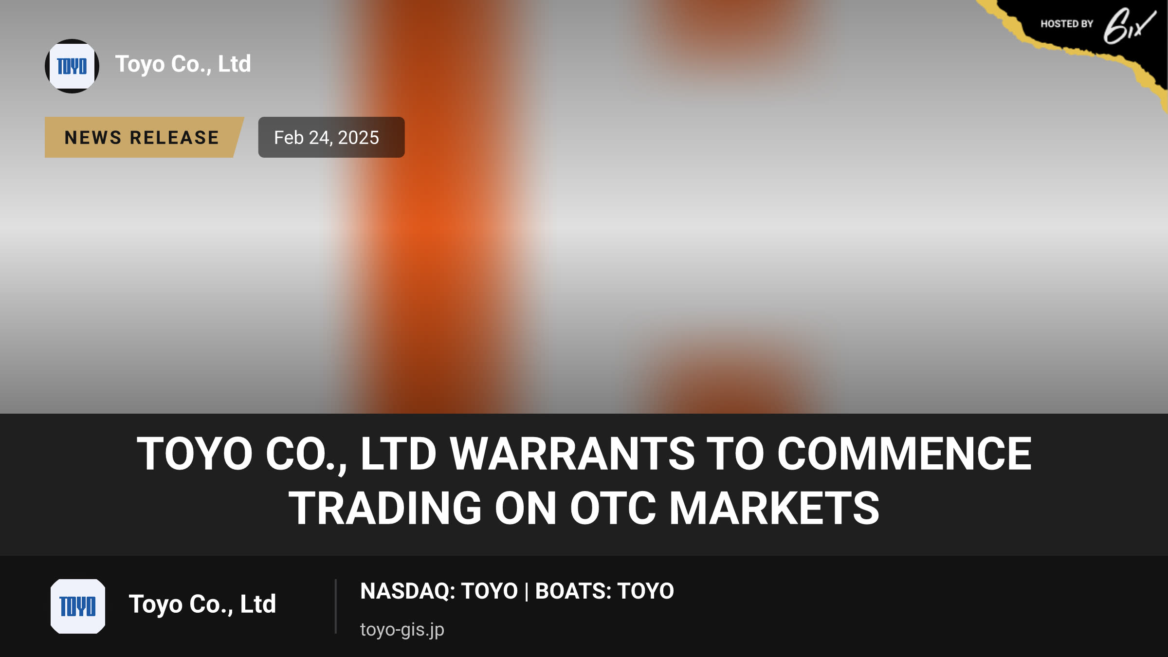 TOYO Co., Ltd Warrants to Commence Trading on OTC Markets