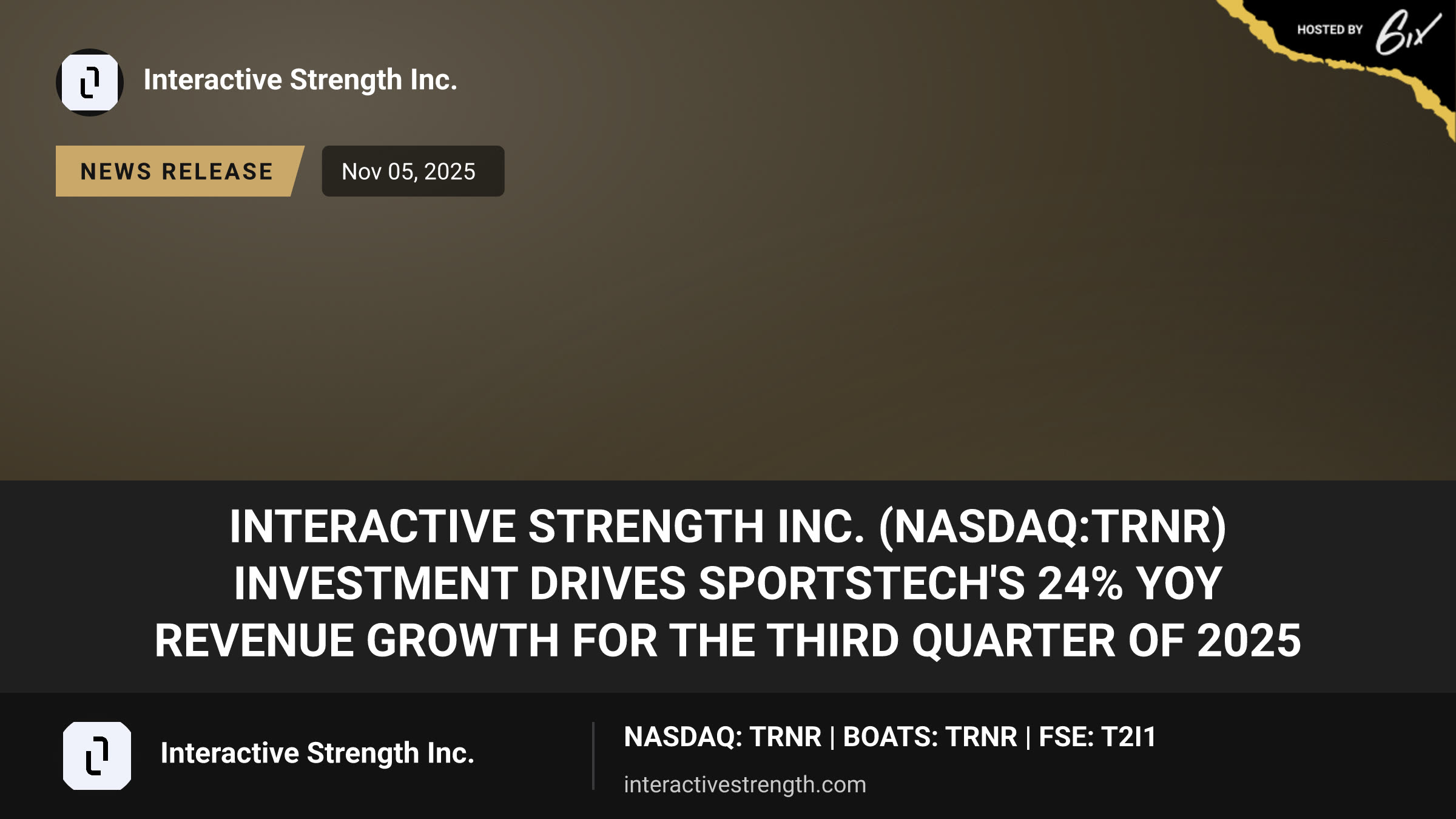 Interactive Strength Inc. (Nasdaq:TRNR) Investment Drives Sportstech's 24% YoY Revenue Growth for the Third Quarter of 2025