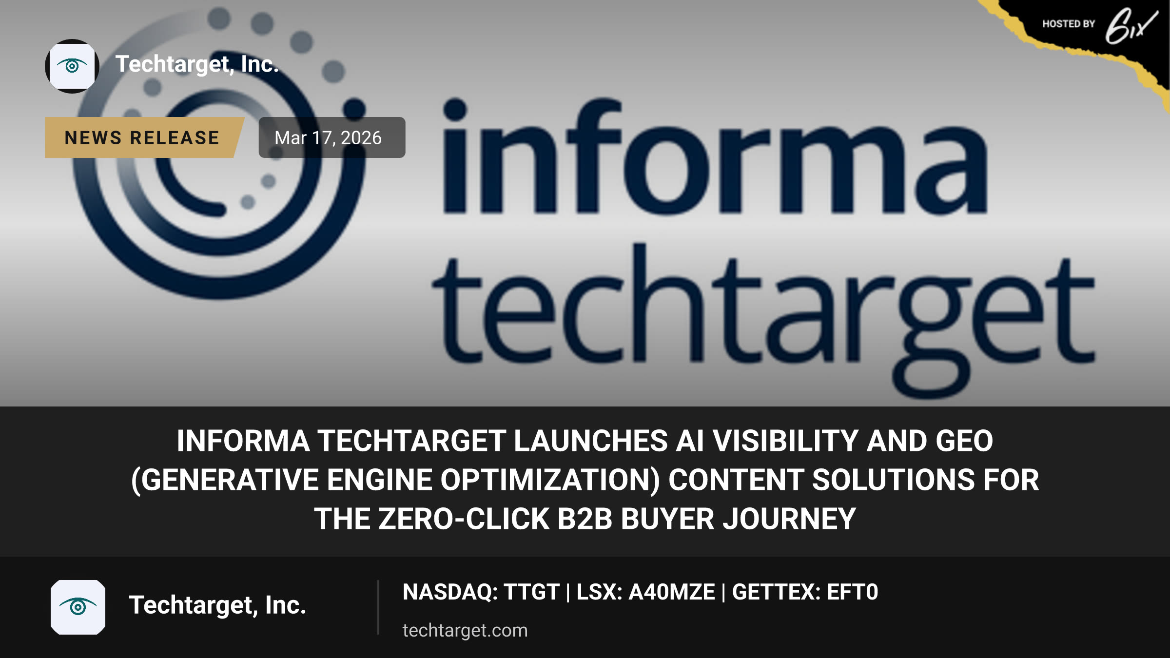 Informa TechTarget Launches AI Visibility and GEO (Generative Engine Optimization) Content Solutions for the Zero-Click B2B Buyer Journey