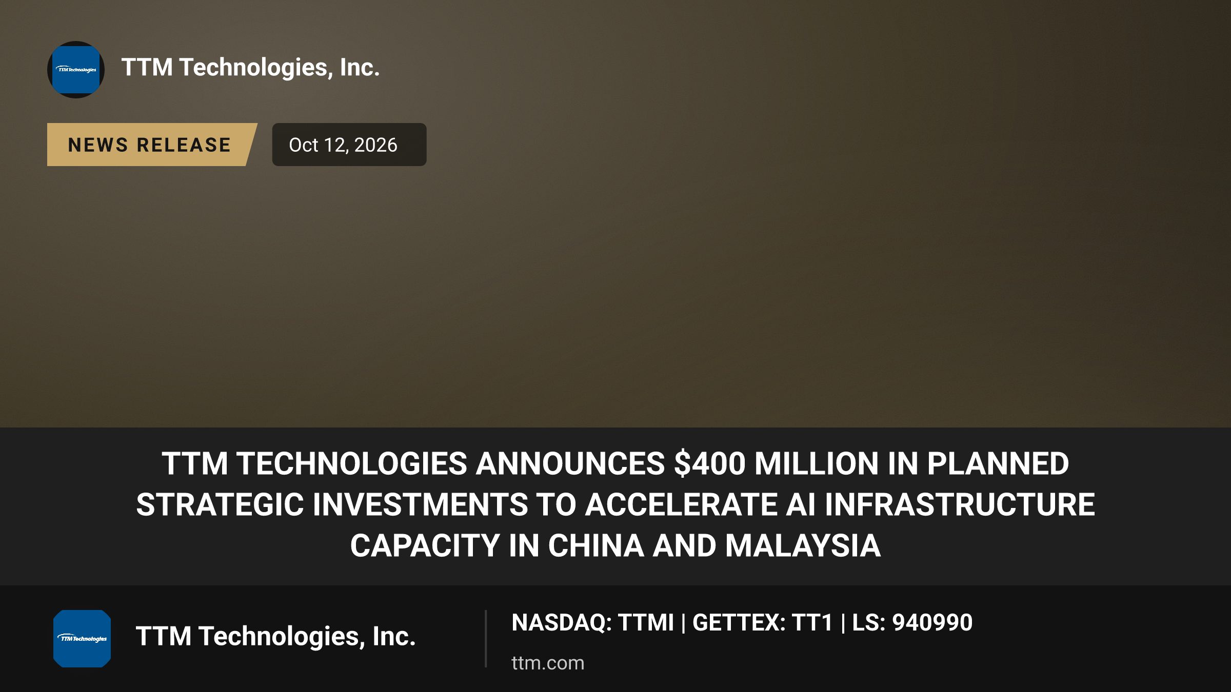 Advanced Building Technology Inc TTM Technologies Announces $400 Million in Planned Strategic ...