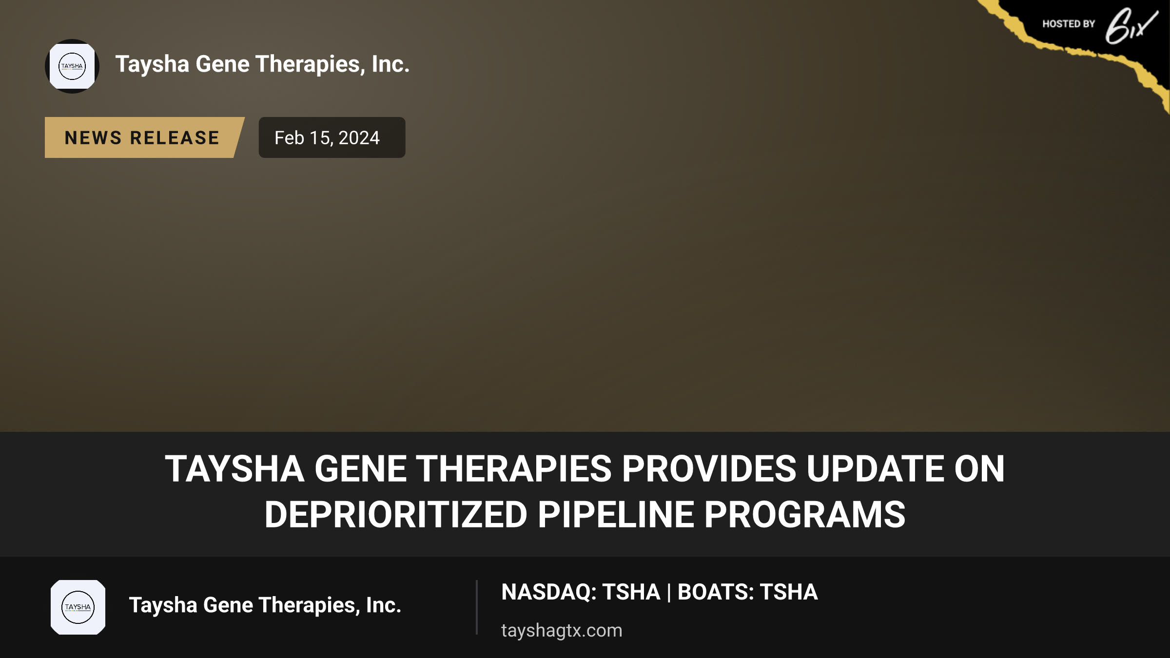 Taysha Gene Therapies Provides Update on Deprioritized Pipeline Programs