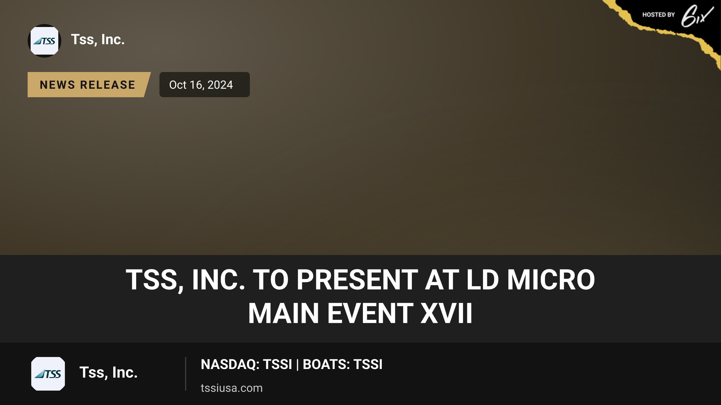 TSS, Inc. to Present at LD Micro Main Event XVII