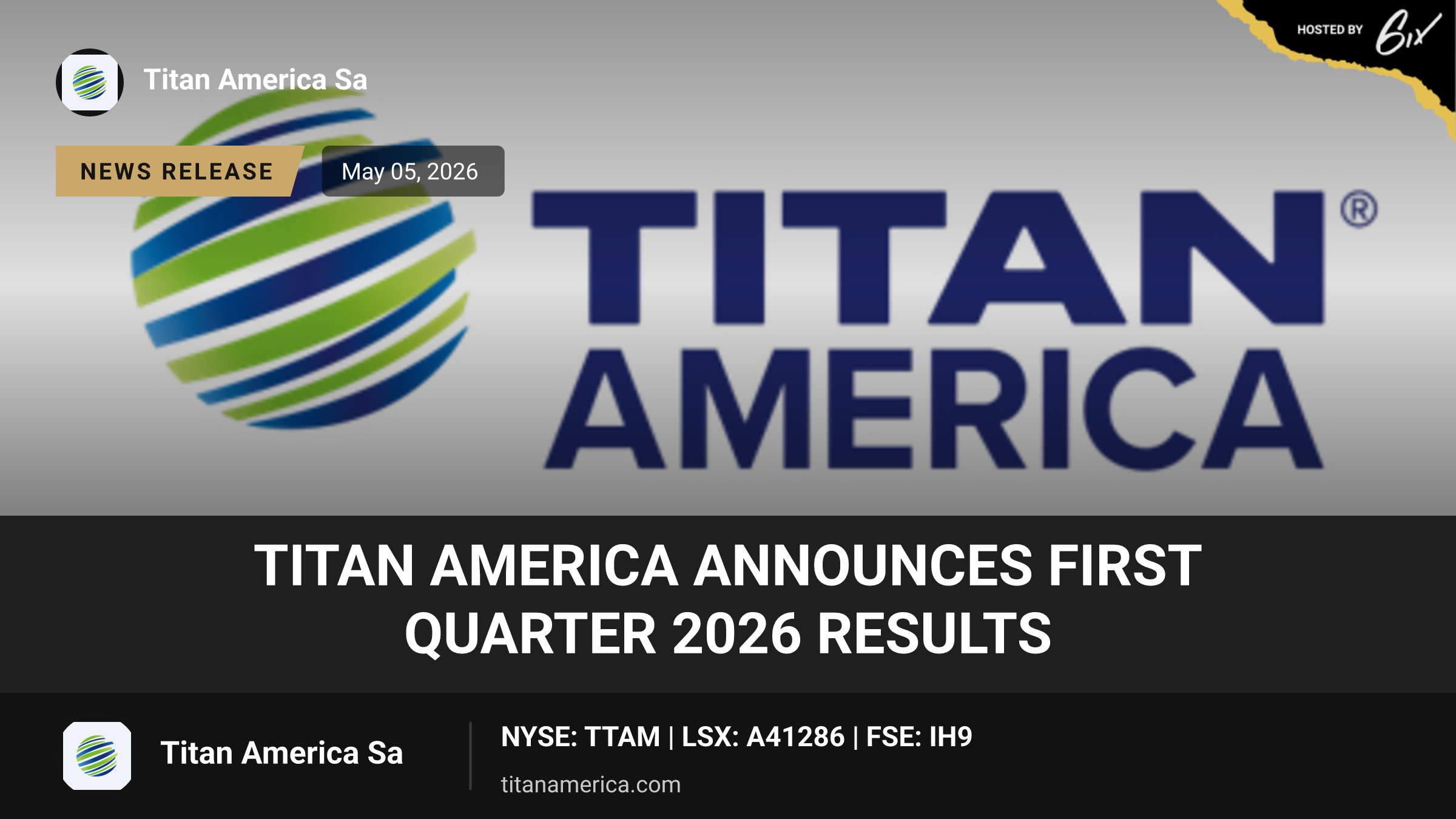 Titan America Announces First Quarter 2026 Results