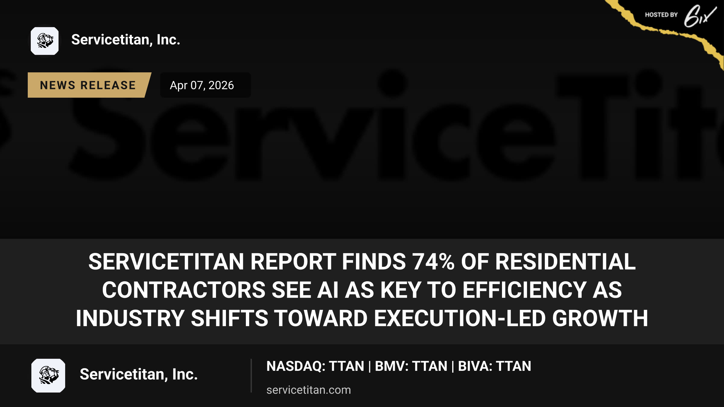 ServiceTitan Report Finds 74% of Residential Contractors See AI as Key to Efficiency as Industry Shifts Toward Execution-Led Growth