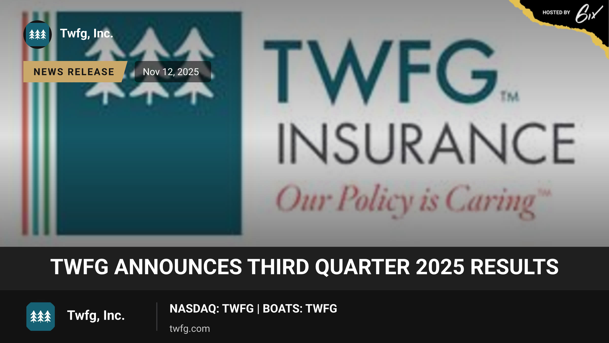 TWFG Announces Third Quarter 2025 Results