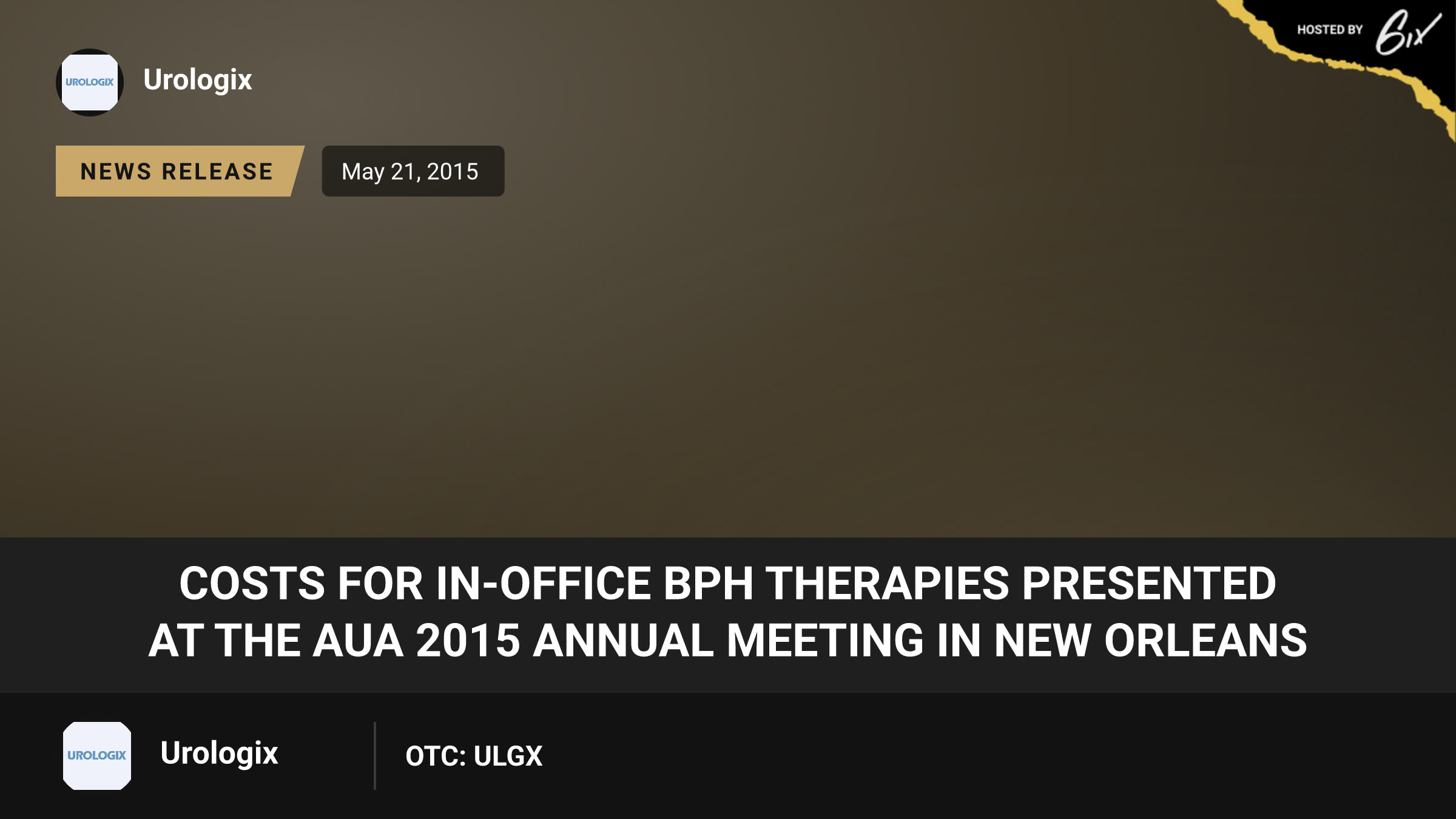 Costs for In-Office BPH Therapies Presented at the AUA 2015 Annual Meeting in New Orleans
