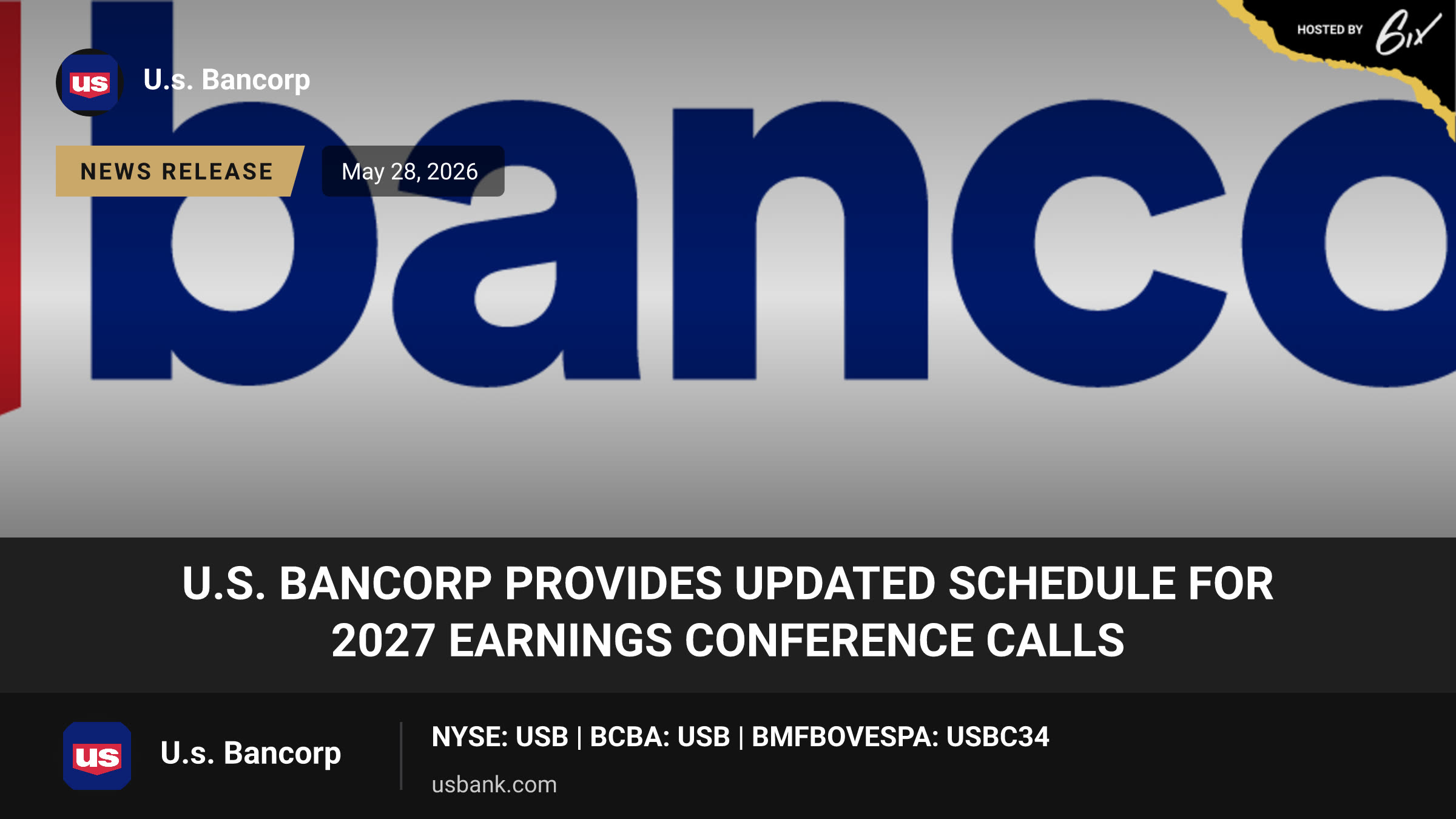 U.S. Bancorp Provides Updated Schedule for 2027 Earnings Conference Calls
