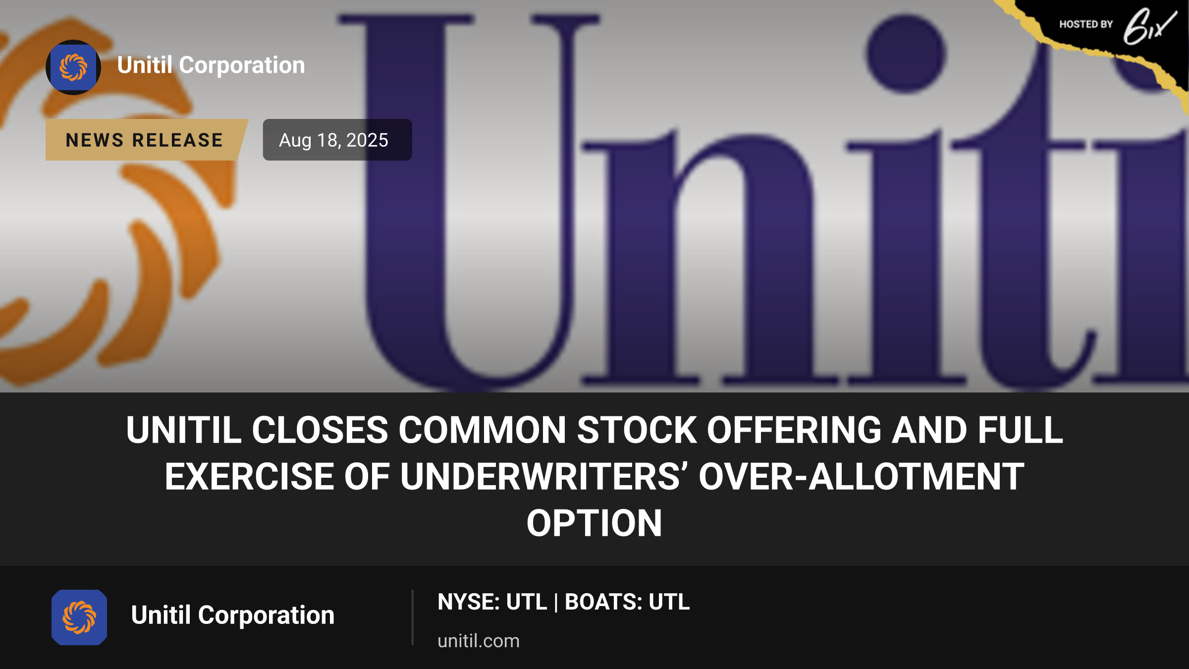 Unitil Closes Common Stock Offering and Full Exercise of Underwriters’ Over-Allotment Option
