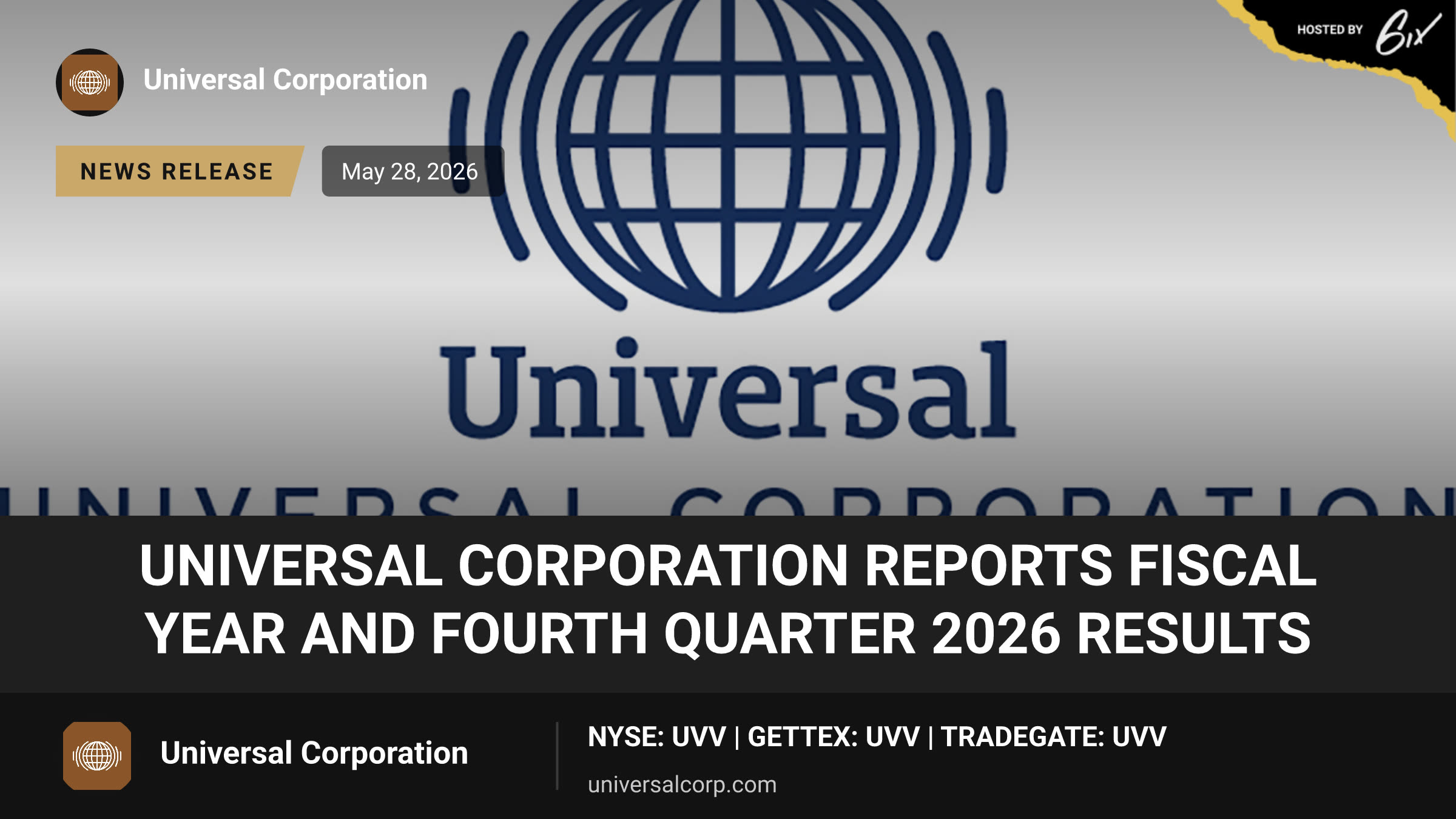 Universal Corporation Reports Fiscal Year and Fourth Quarter 2026 Results