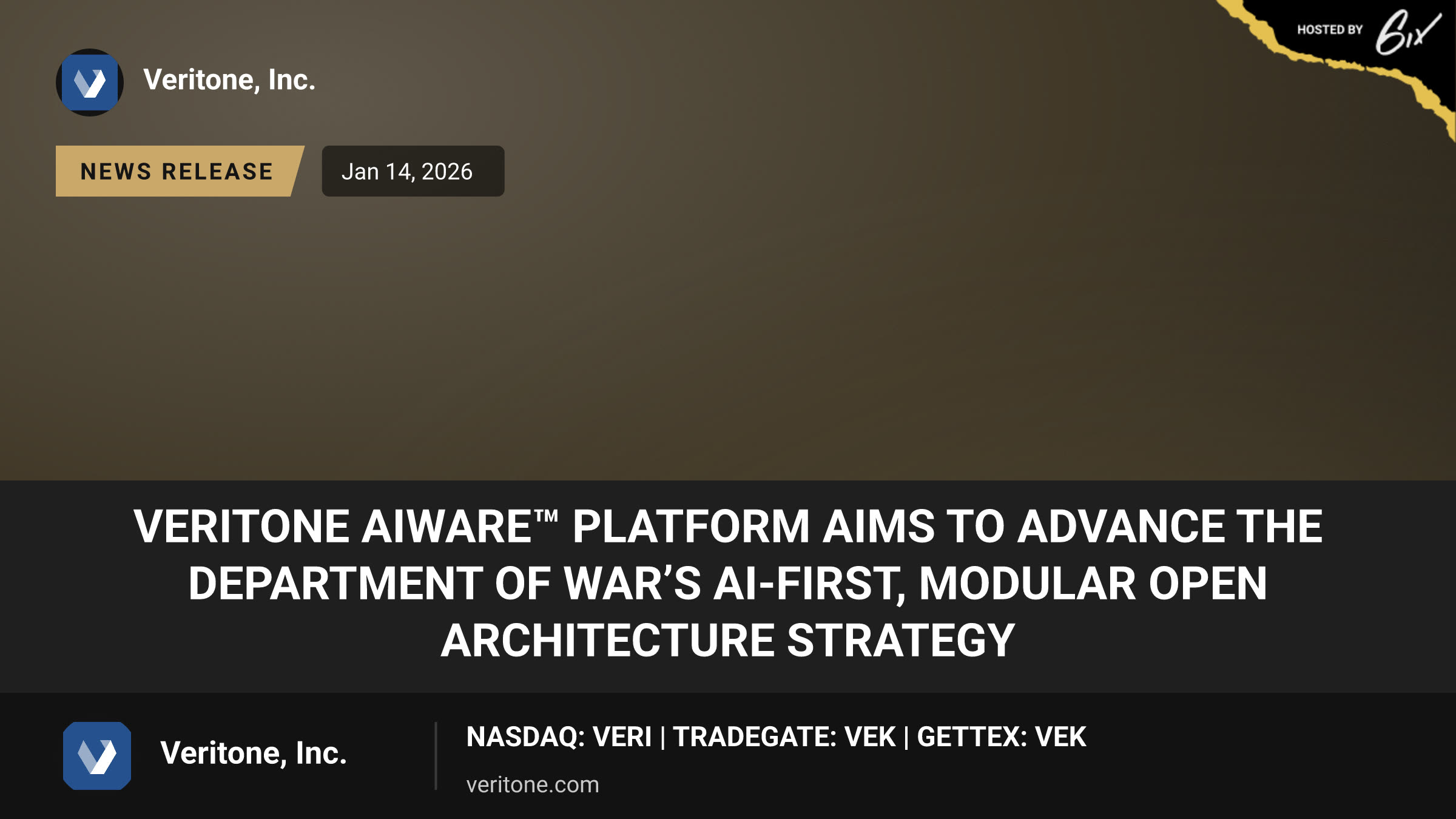Veritone aiWARE™ Platform Aims to Advance the Department of War’s AI-First, Modular Open Architecture Strategy