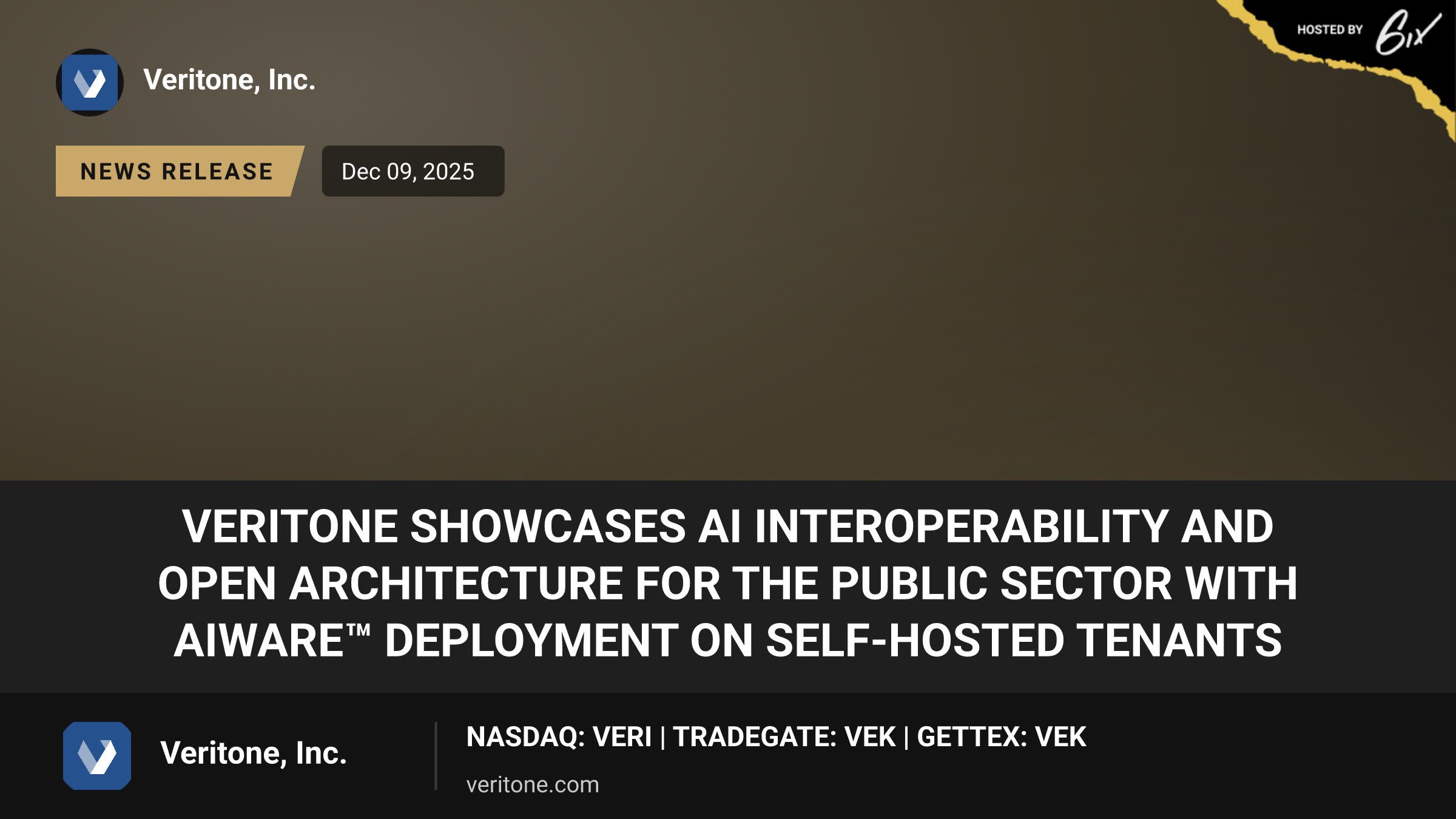 Veritone Showcases AI Interoperability and Open Architecture for the Public Sector with aiWARE™ Deployment on Self-Hosted Tenants
