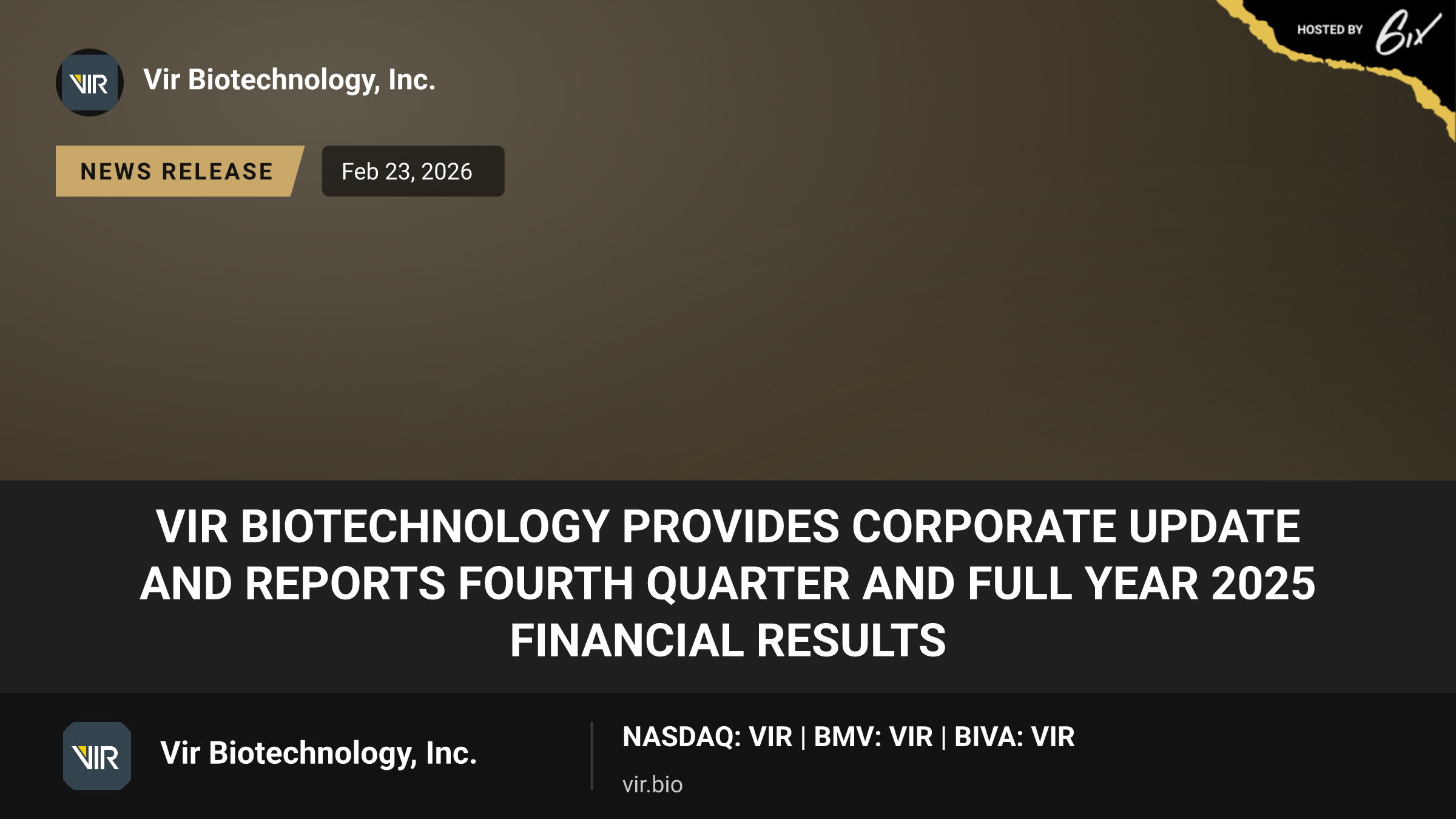 Vir Biotechnology Provides Corporate Update and Reports Fourth Quarter and Full Year 2025 Financial Results