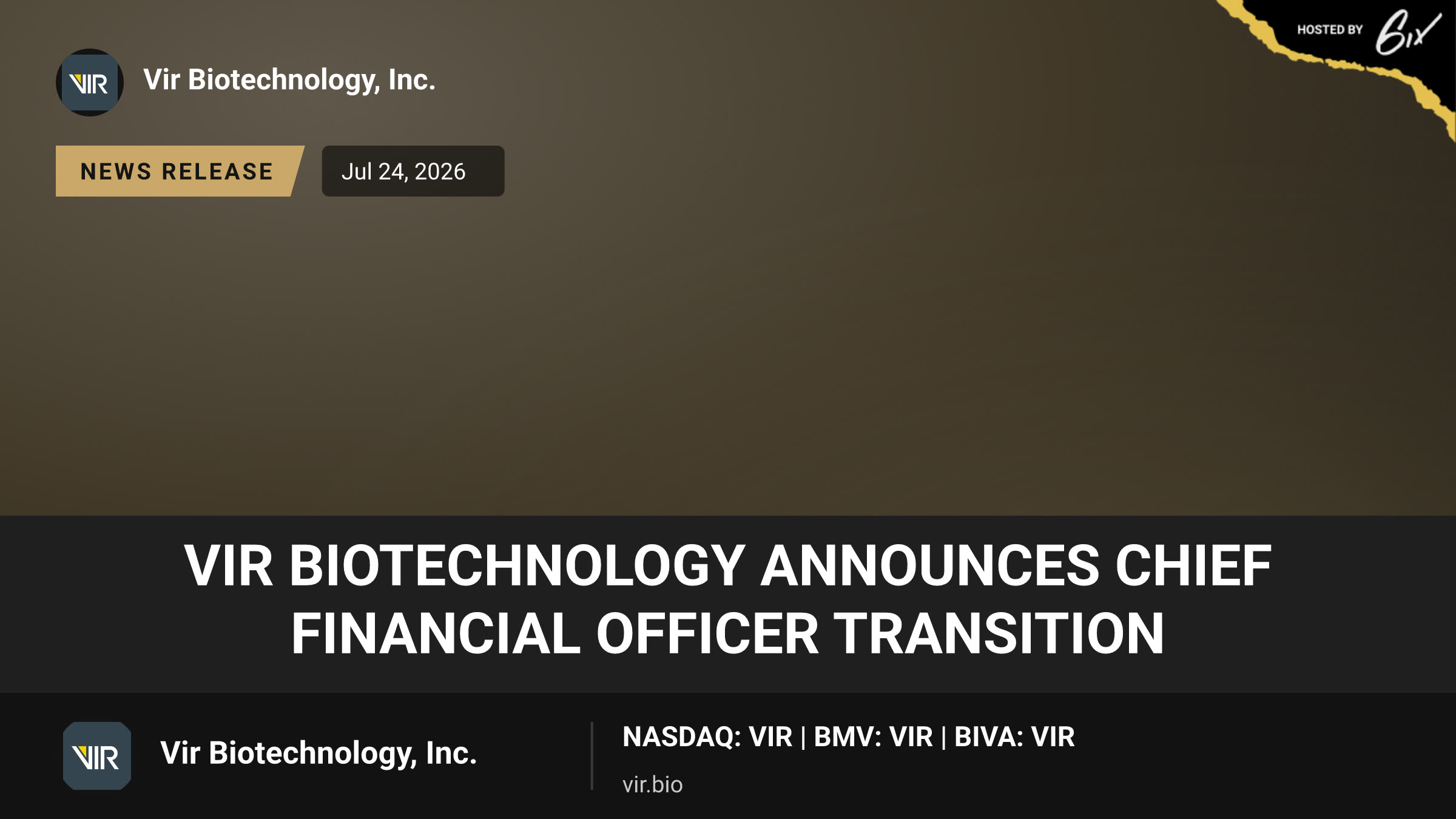 Vir Biotechnology Announces Chief Financial Officer Transition